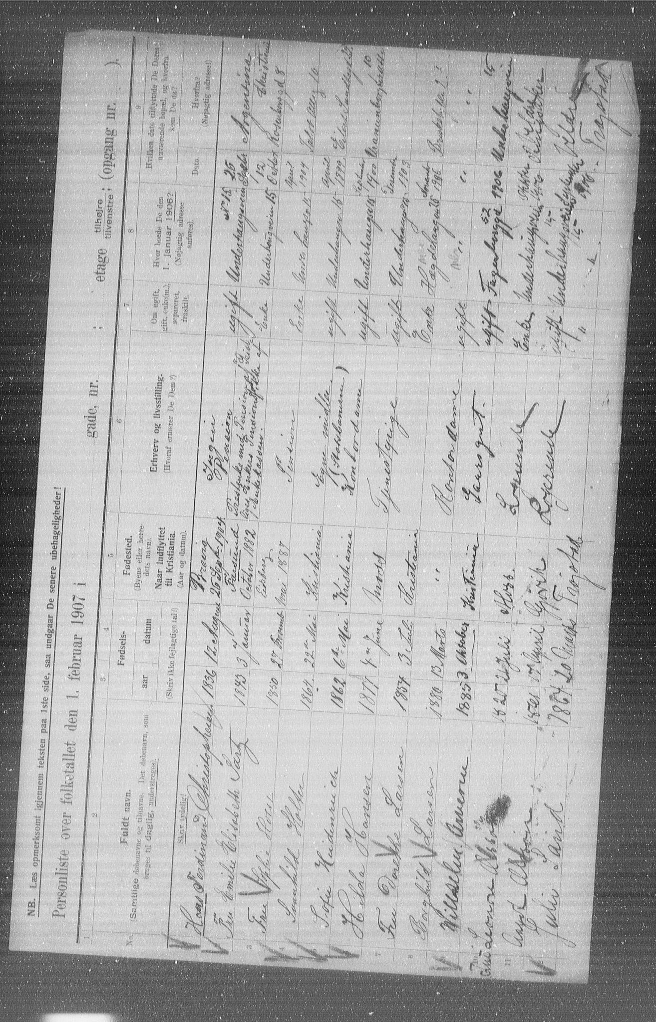 OBA, Municipal Census 1907 for Kristiania, 1907, p. 61004