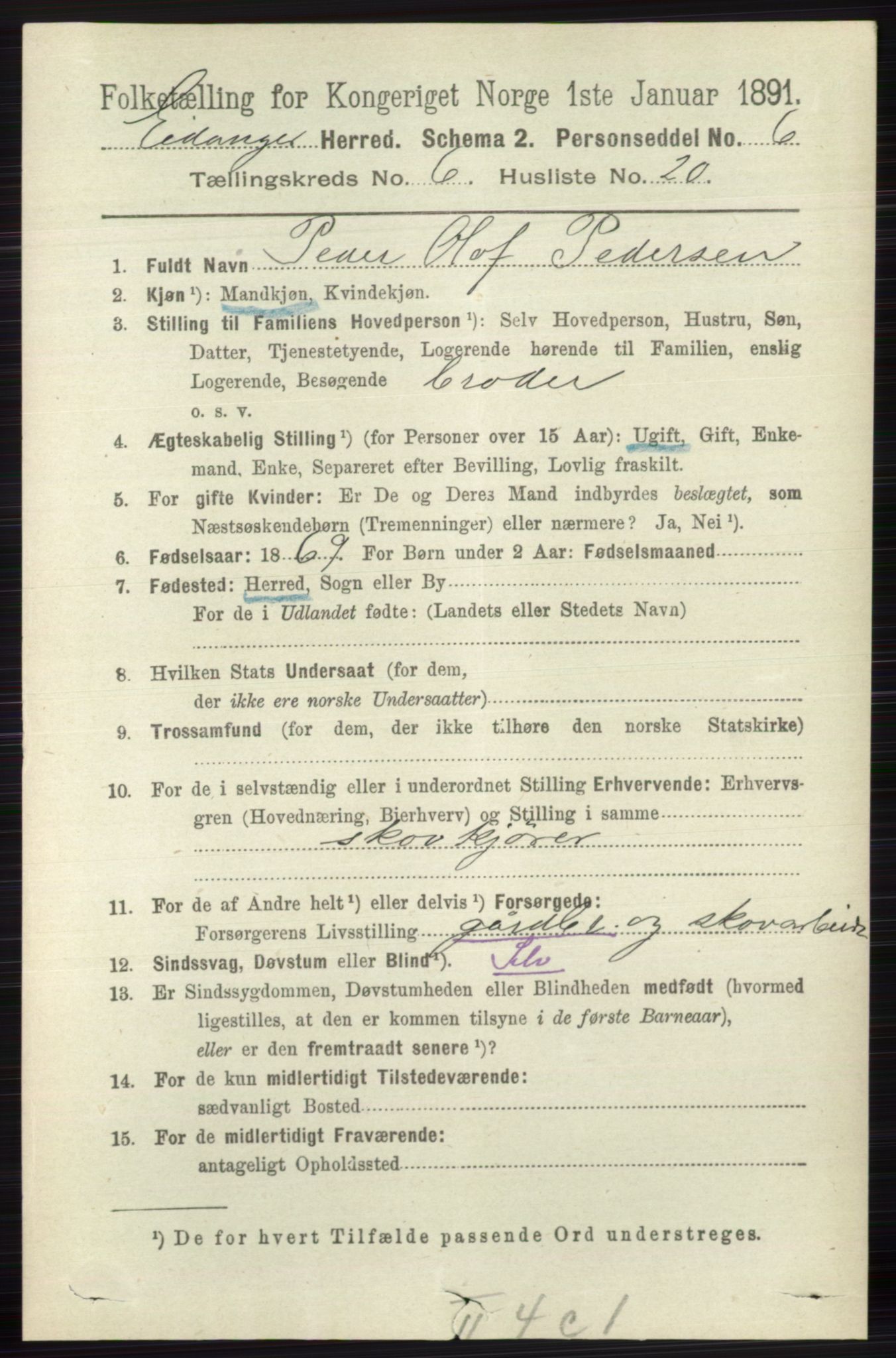 RA, 1891 census for 0813 Eidanger, 1891, p. 2719