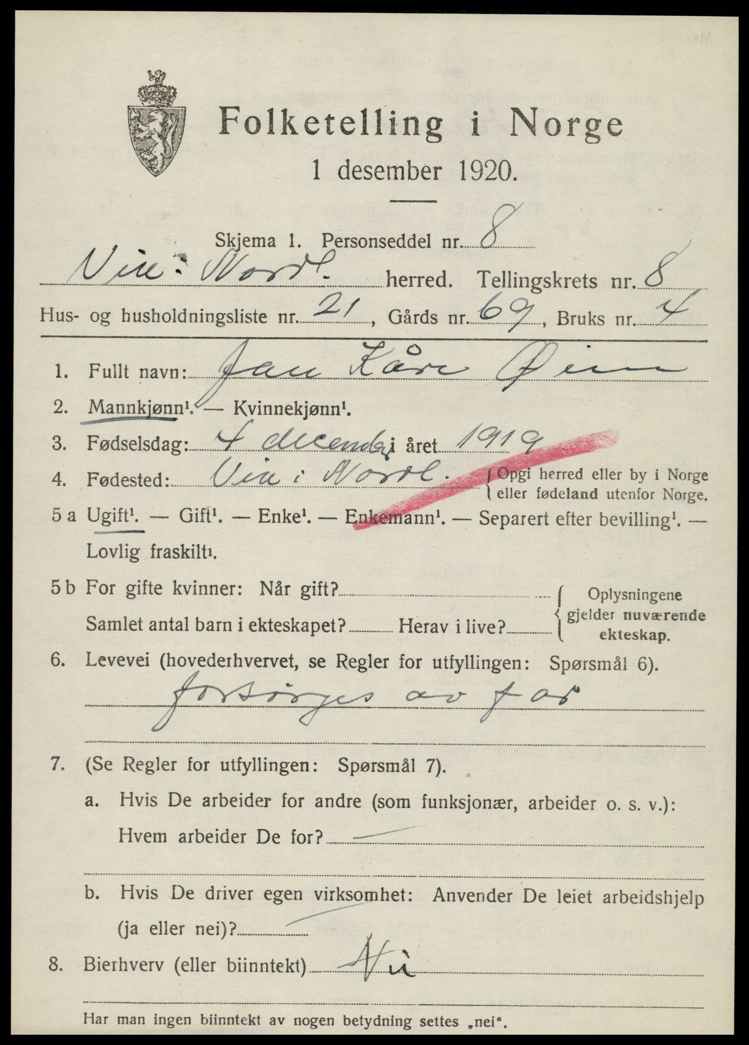 SAT, 1920 census for Vik, 1920, p. 5469