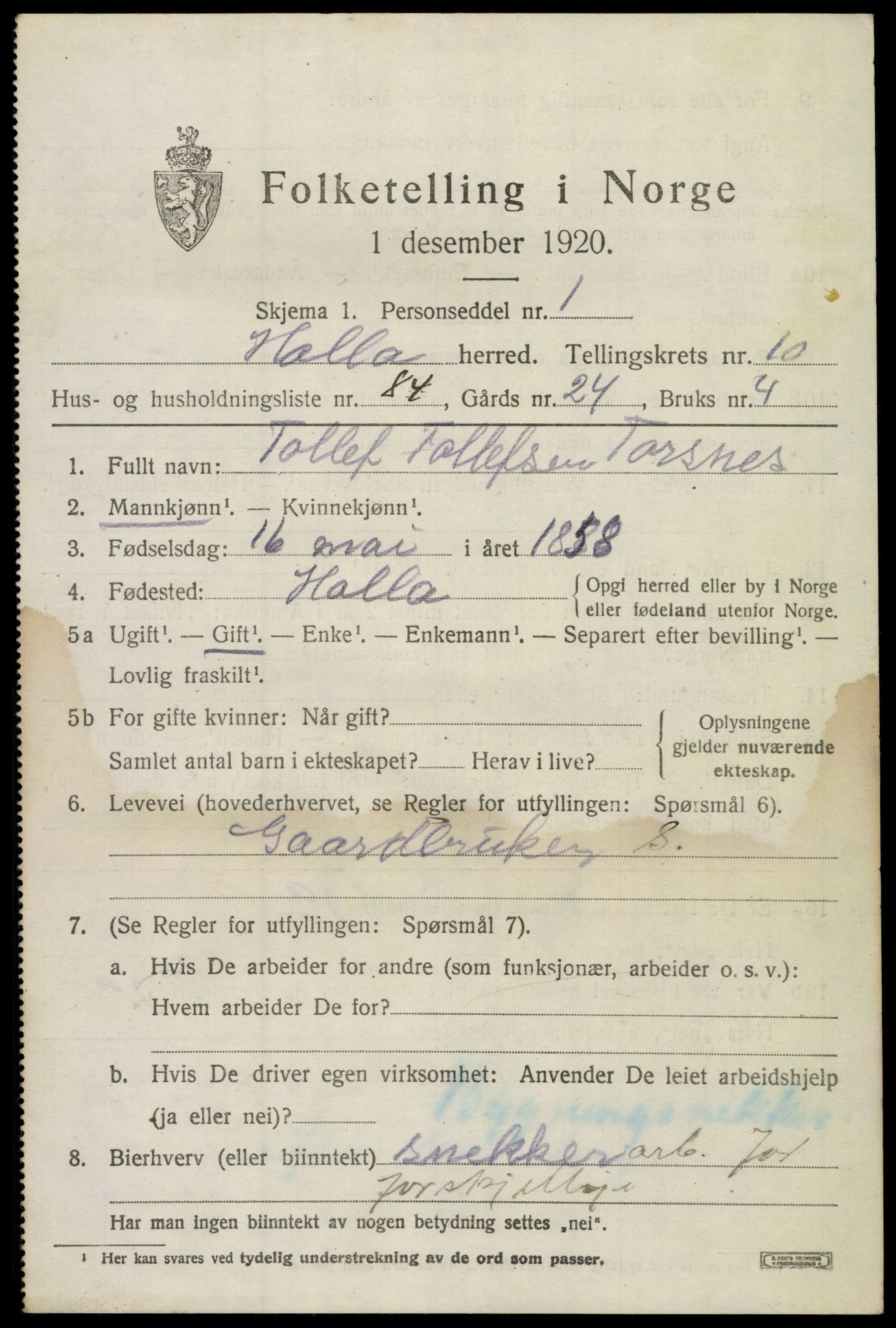 SAKO, 1920 census for Holla, 1920, p. 7119