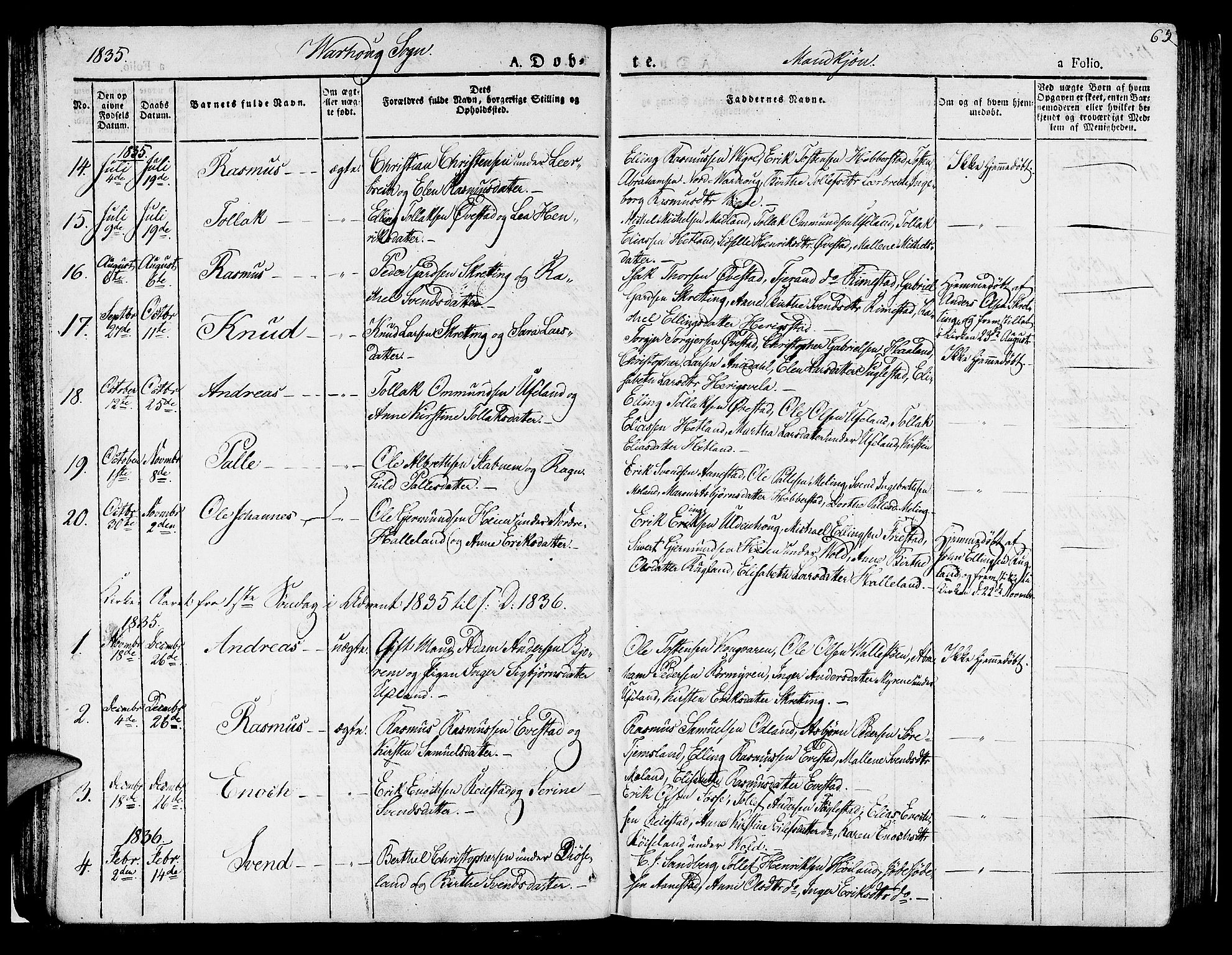 Hå sokneprestkontor, SAST/A-101801/001/30BA/L0004: Parish register (official) no. A 4.1 /2, 1826-1841, p. 65