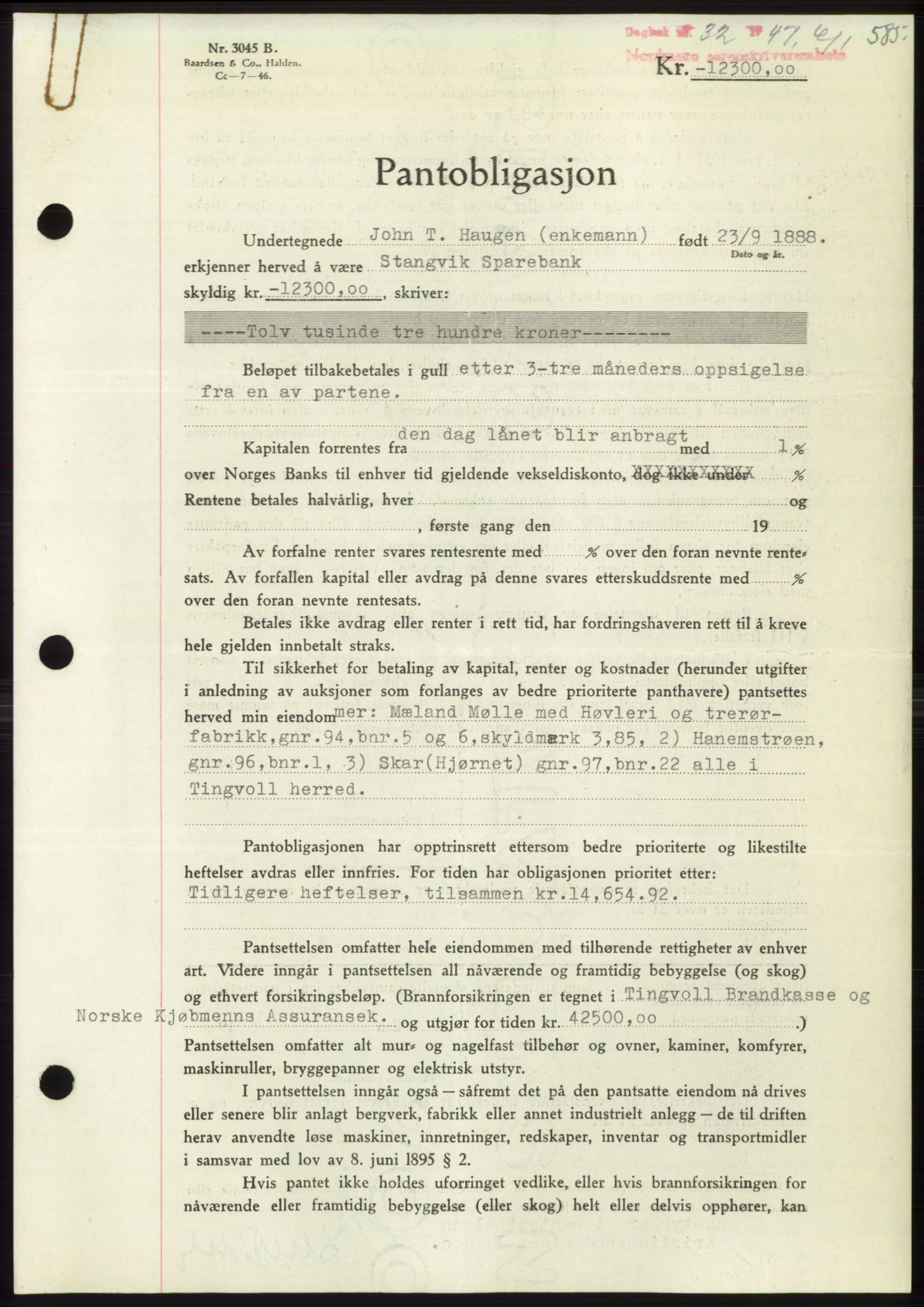 Nordmøre sorenskriveri, AV/SAT-A-4132/1/2/2Ca: Mortgage book no. B95, 1946-1947, Diary no: : 32/1947