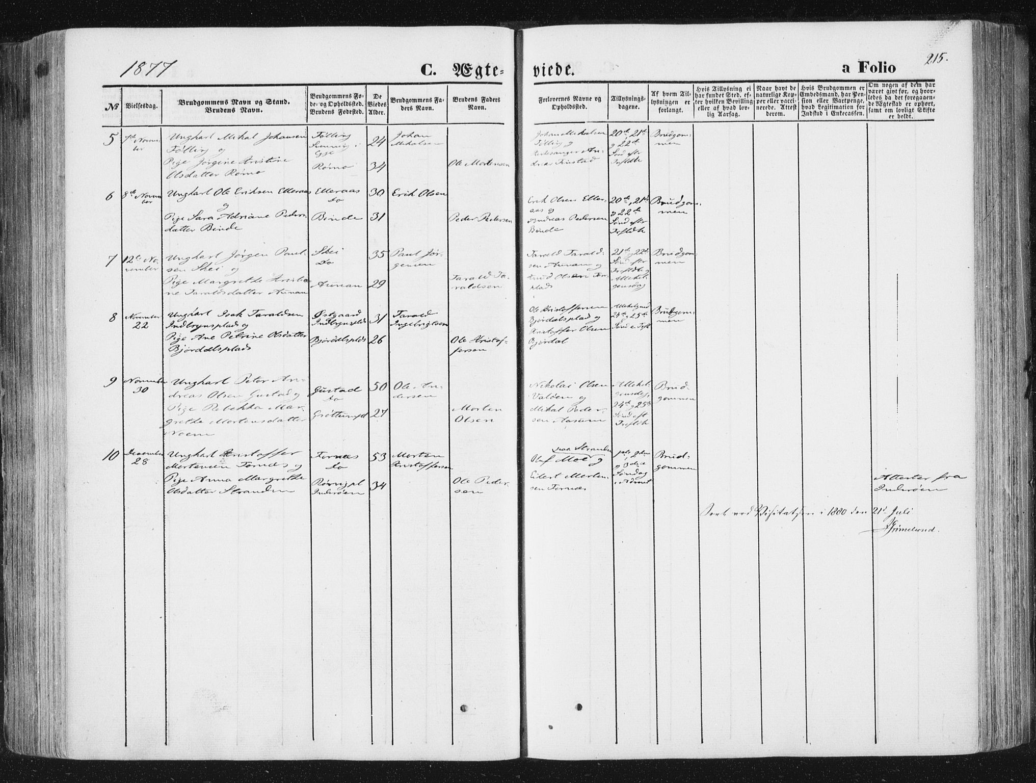 Ministerialprotokoller, klokkerbøker og fødselsregistre - Nord-Trøndelag, SAT/A-1458/746/L0447: Parish register (official) no. 746A06, 1860-1877, p. 215