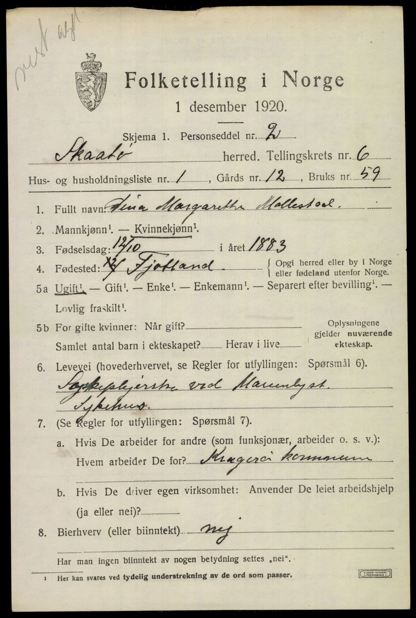 SAKO, 1920 census for Skåtøy, 1920, p. 4698