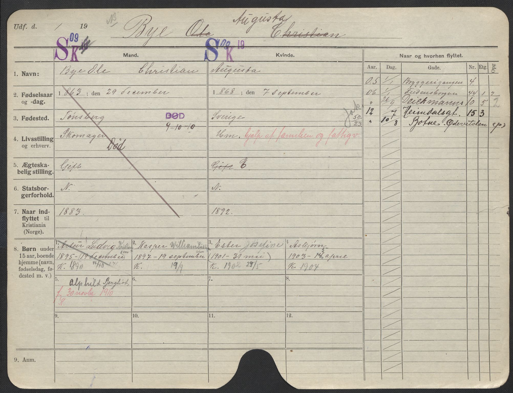 Oslo folkeregister, Registerkort, AV/SAO-A-11715/F/Fa/Fac/L0013: Kvinner, 1906-1914, p. 983a