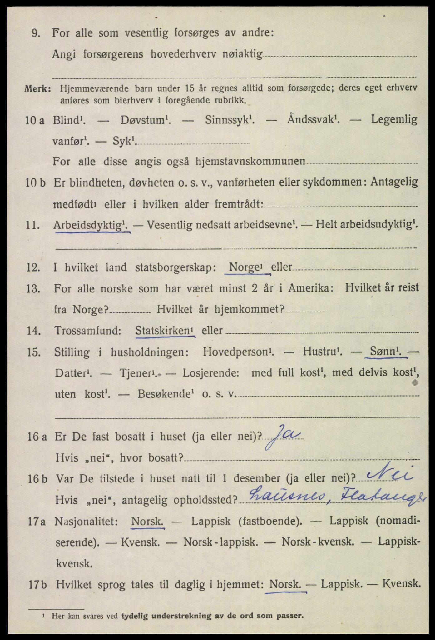 SAT, 1920 census for Flatanger, 1920, p. 2797