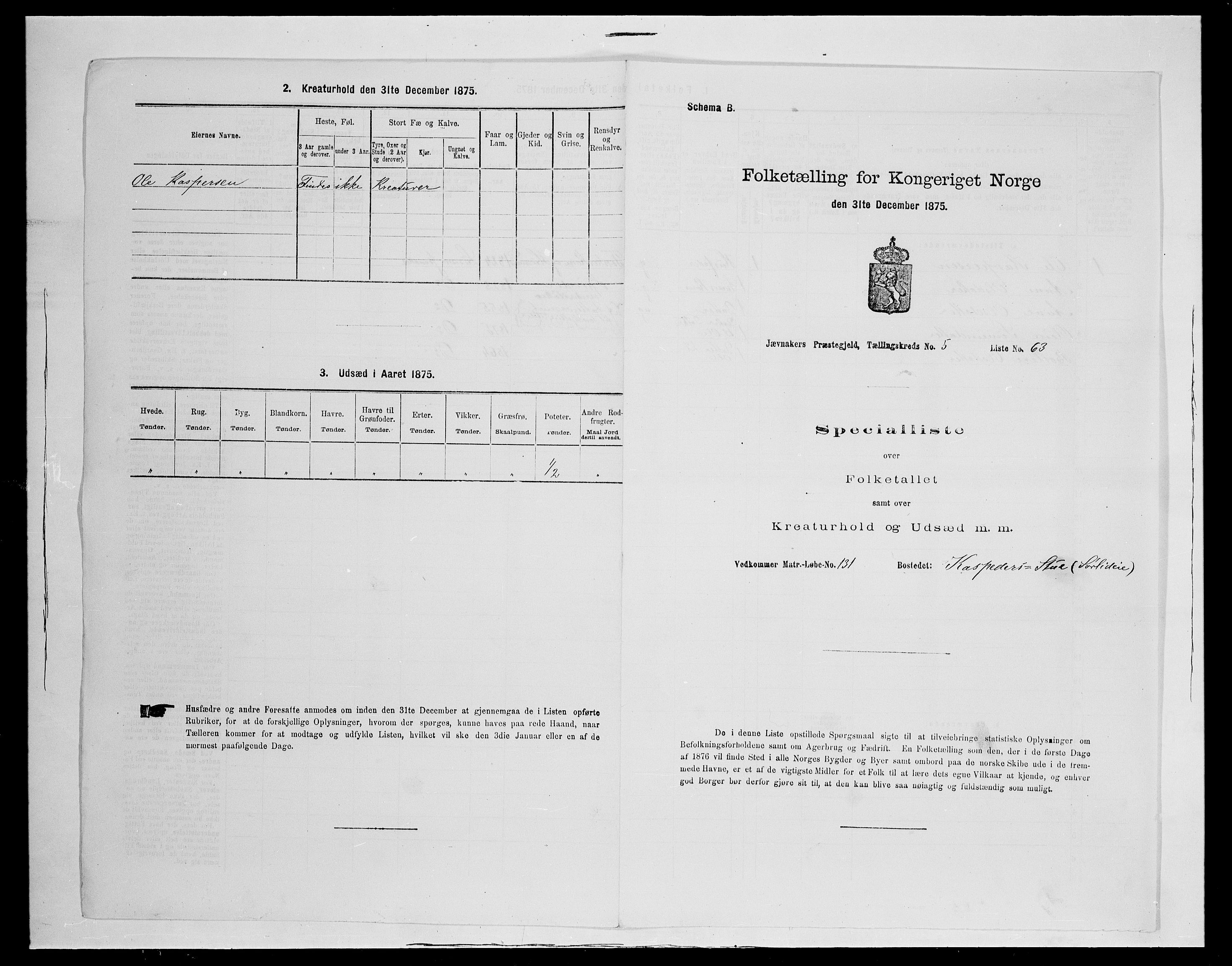 SAH, 1875 census for 0532P Jevnaker, 1875, p. 933