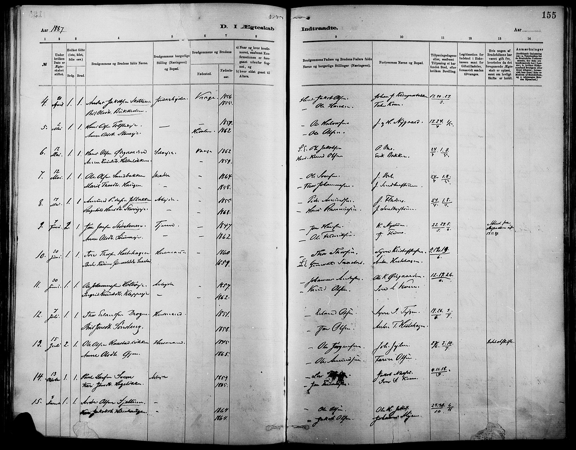 Vågå prestekontor, SAH/PREST-076/H/Ha/Haa/L0009: Parish register (official) no. 9, 1886-1904, p. 155