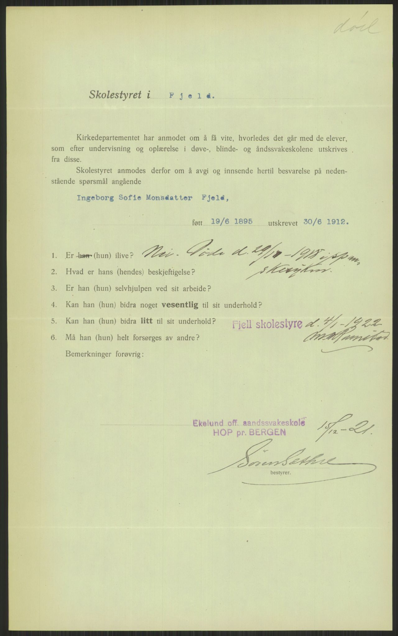 Kirke- og undervisningsdepartementet, 1. skolekontor D, AV/RA-S-1021/F/Fh/Fhl/L0044: Hvor blir det av elevene?, 1911-1921, p. 473