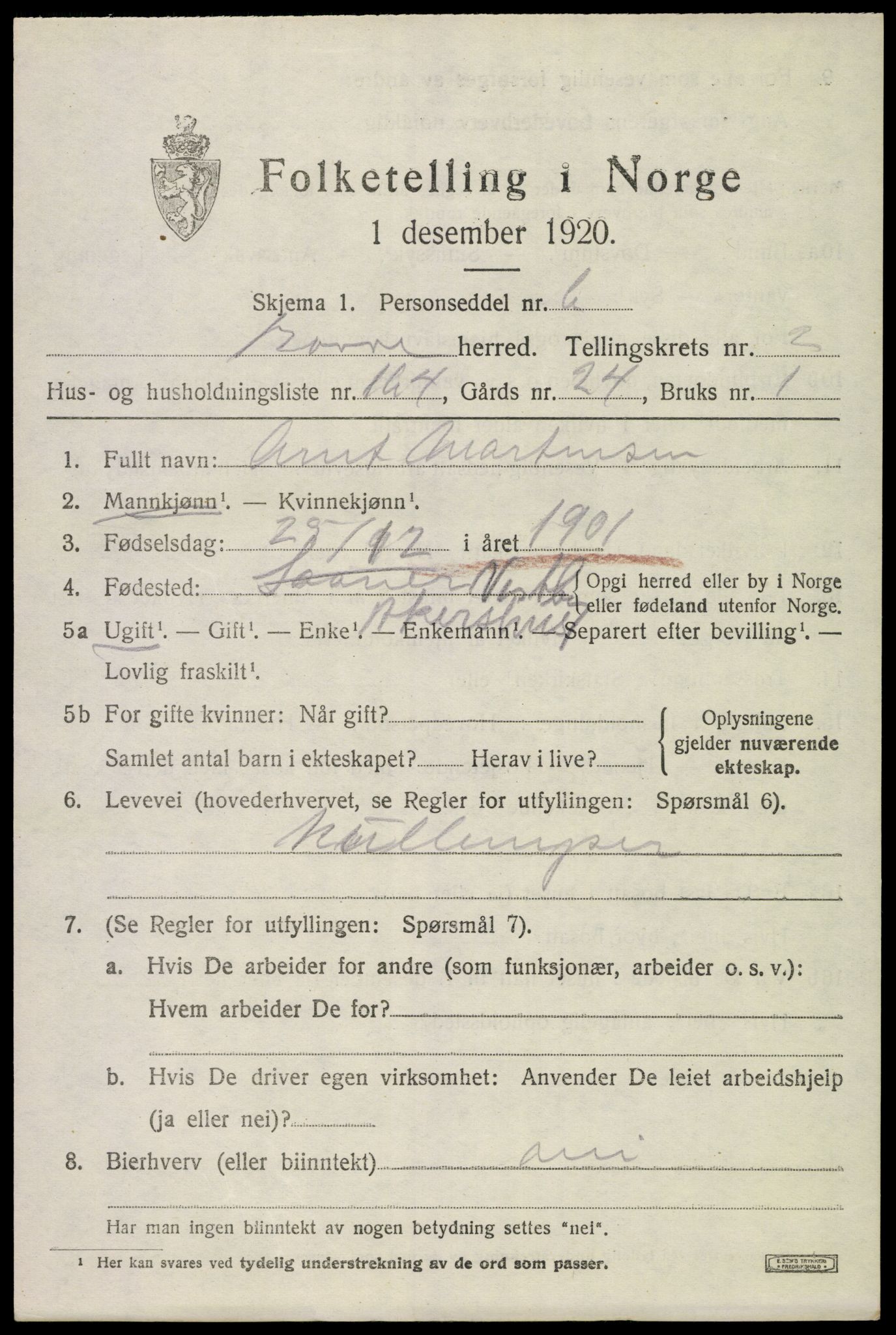 SAKO, 1920 census for Borre, 1920, p. 6094