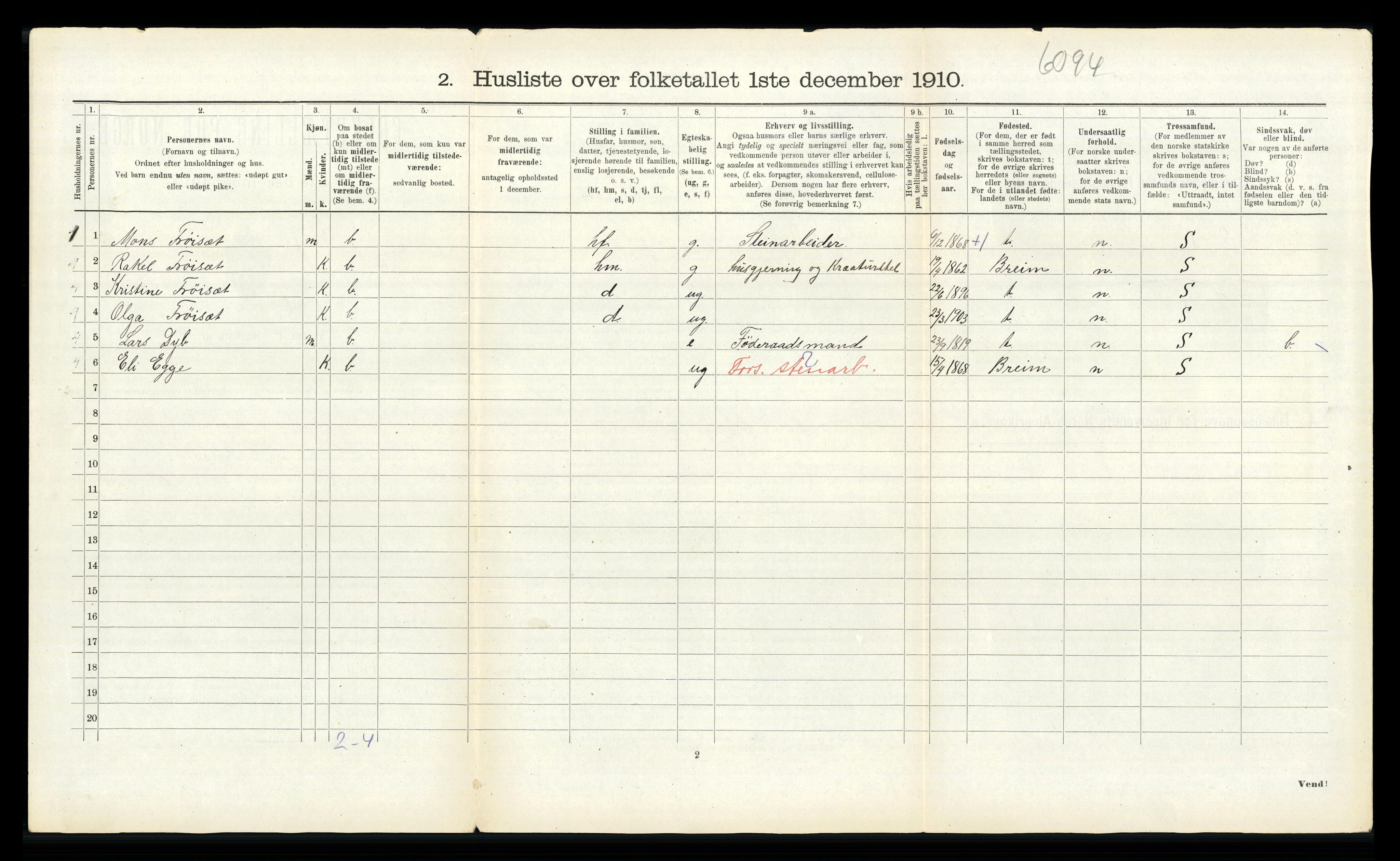 RA, 1910 census for Innvik, 1910, p. 1021