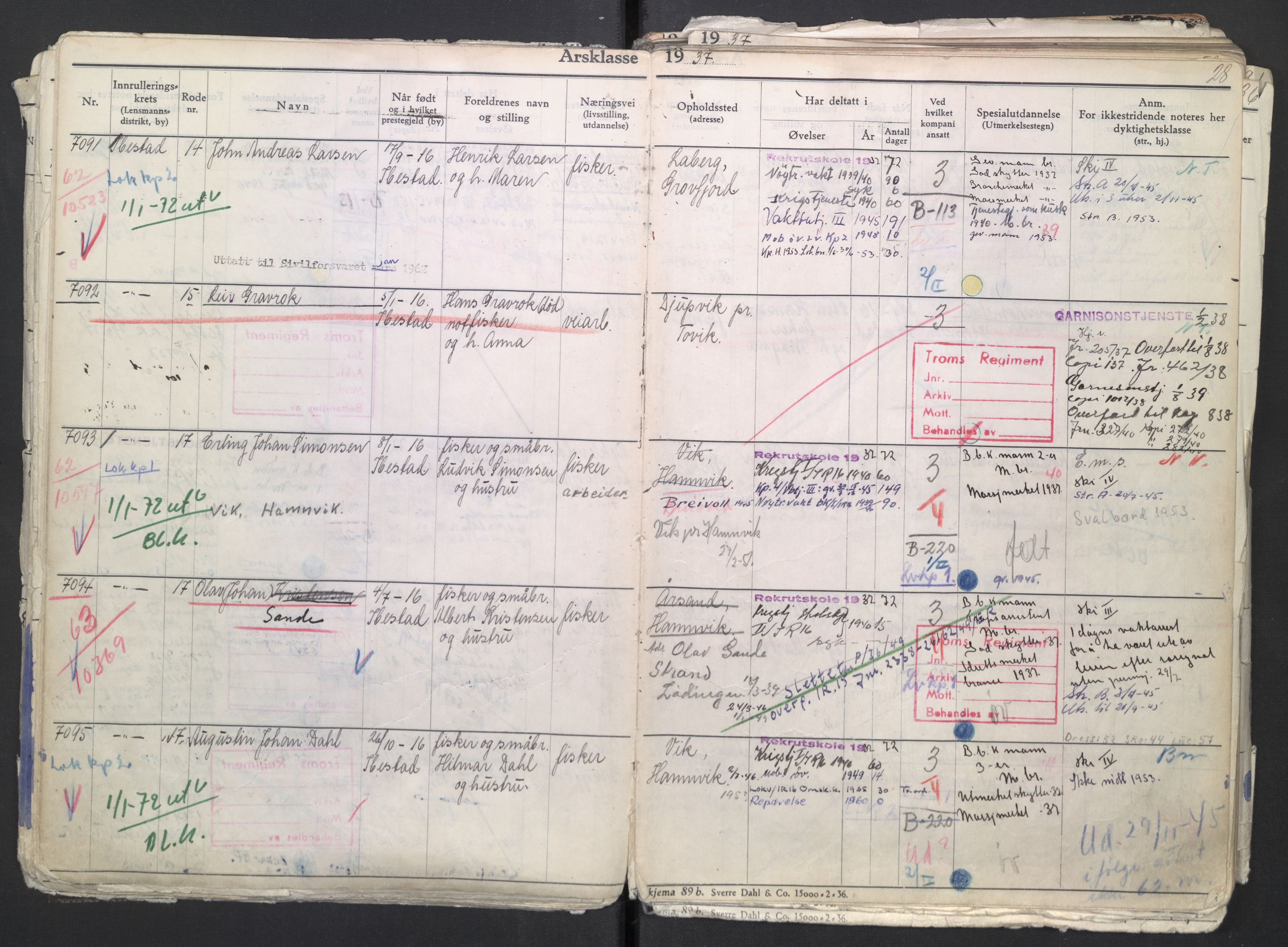 Forsvaret, Troms infanteriregiment nr. 16, AV/RA-RAFA-3146/P/Pa/L0007/0002: Ruller / Rulle for regimentets menige mannskaper, årsklasse 1937, 1937, p. 28