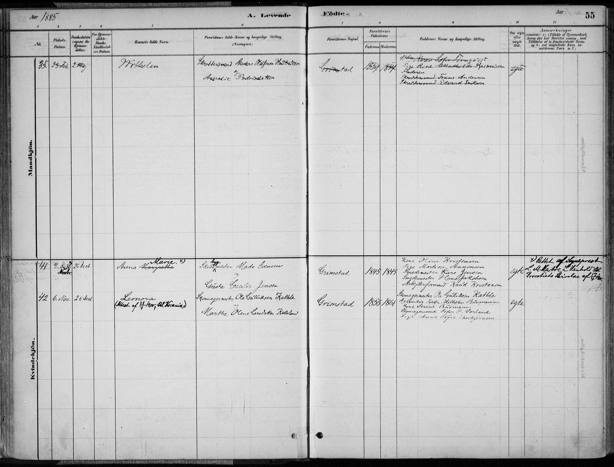 Grimstad sokneprestkontor, SAK/1111-0017/F/Fa/L0003: Parish register (official) no. A 2, 1882-1912, p. 55