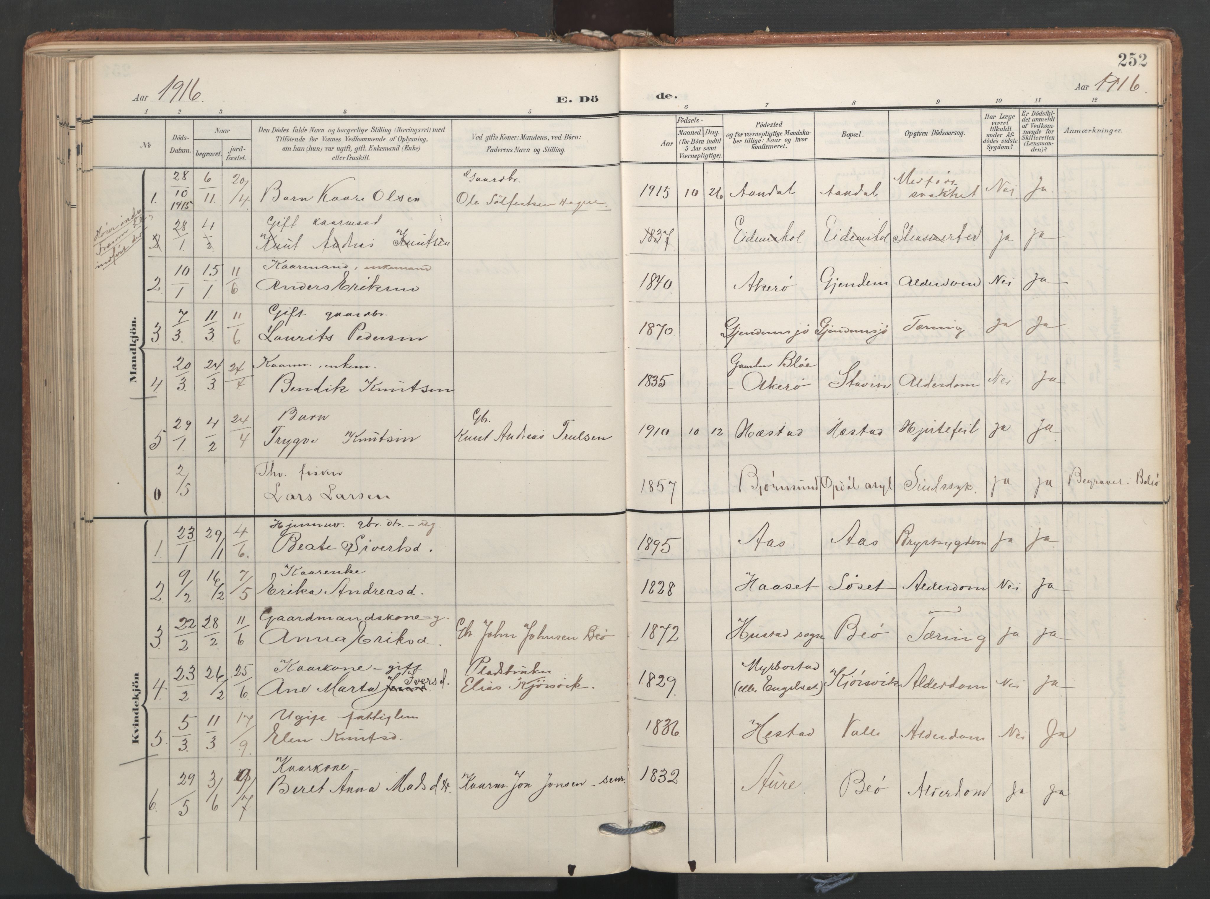 Ministerialprotokoller, klokkerbøker og fødselsregistre - Møre og Romsdal, AV/SAT-A-1454/565/L0751: Parish register (official) no. 565A05, 1905-1979, p. 252