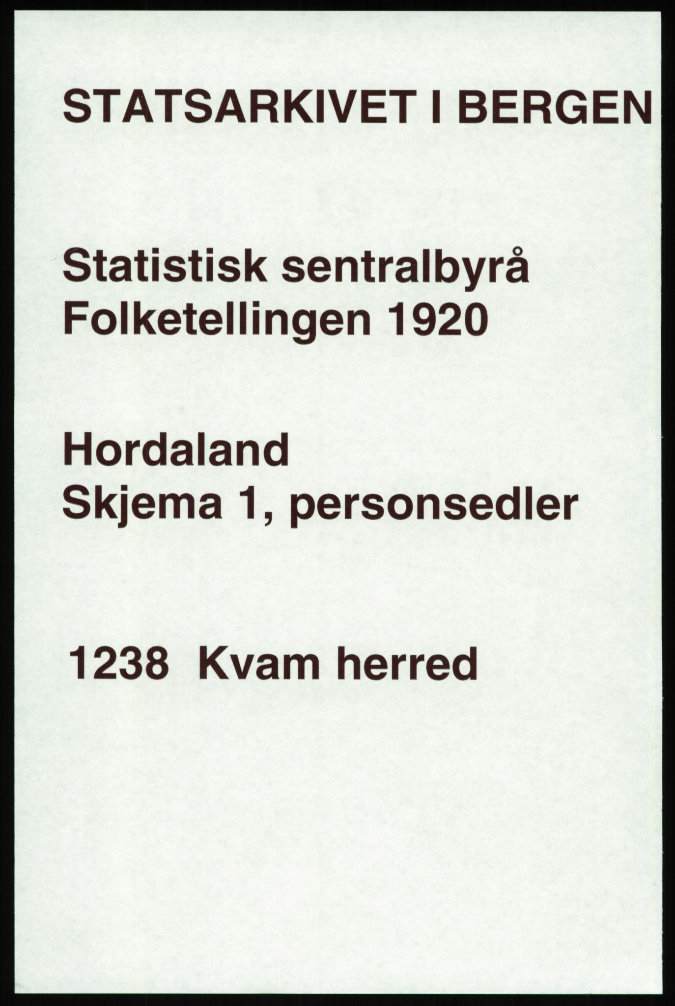 SAB, 1920 census for Kvam, 1920, p. 1435