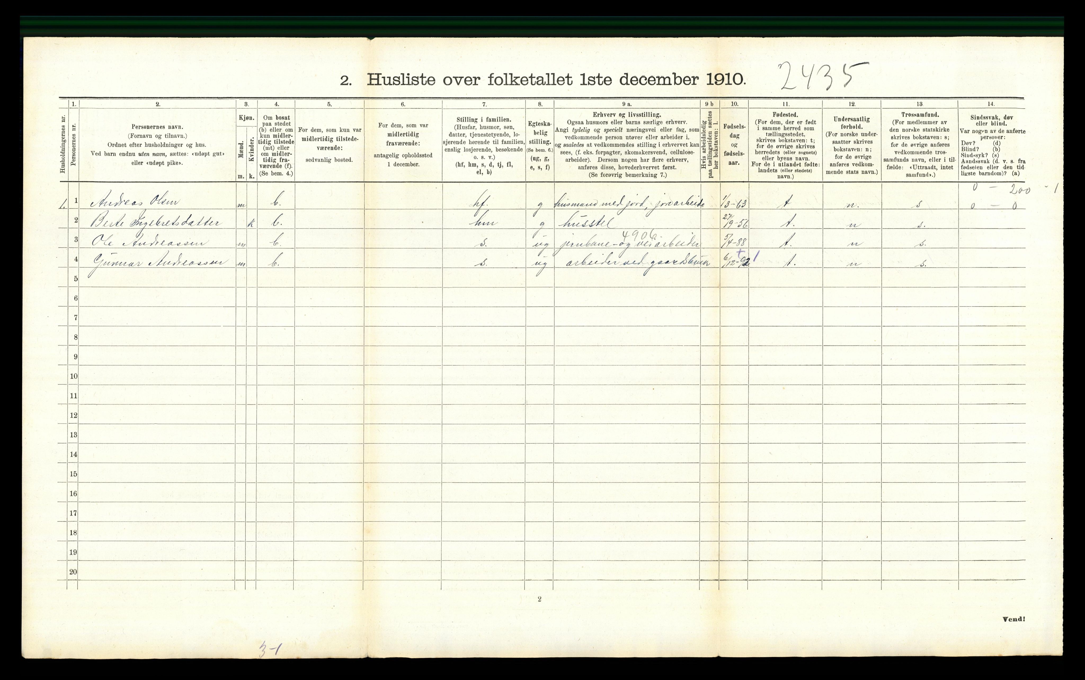 RA, 1910 census for Jevnaker, 1910, p. 1012