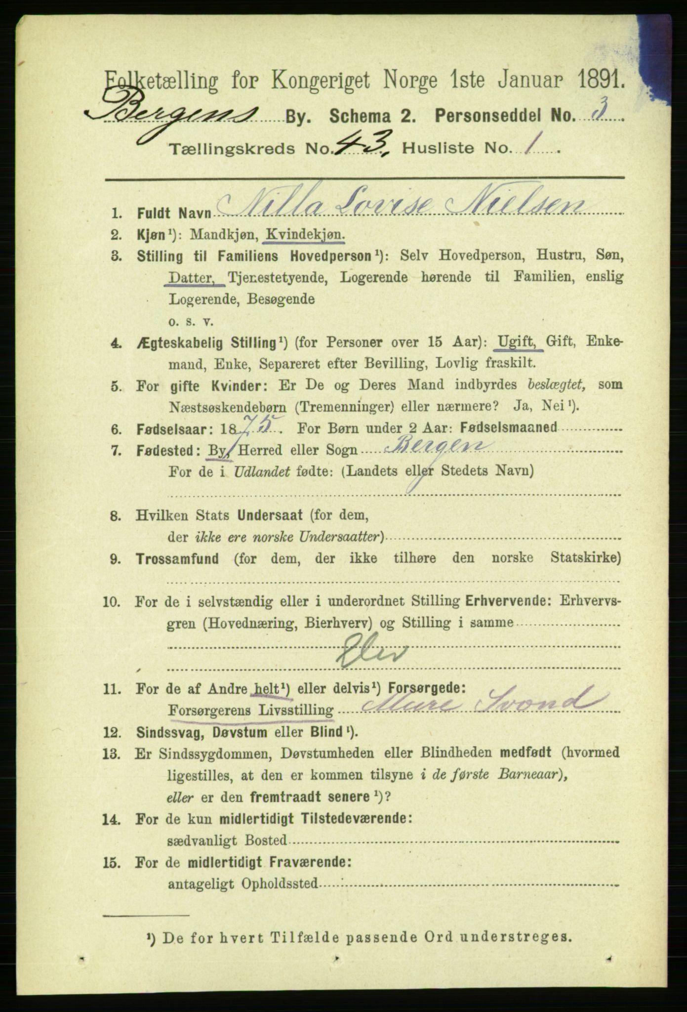 RA, 1891 Census for 1301 Bergen, 1891, p. 50889