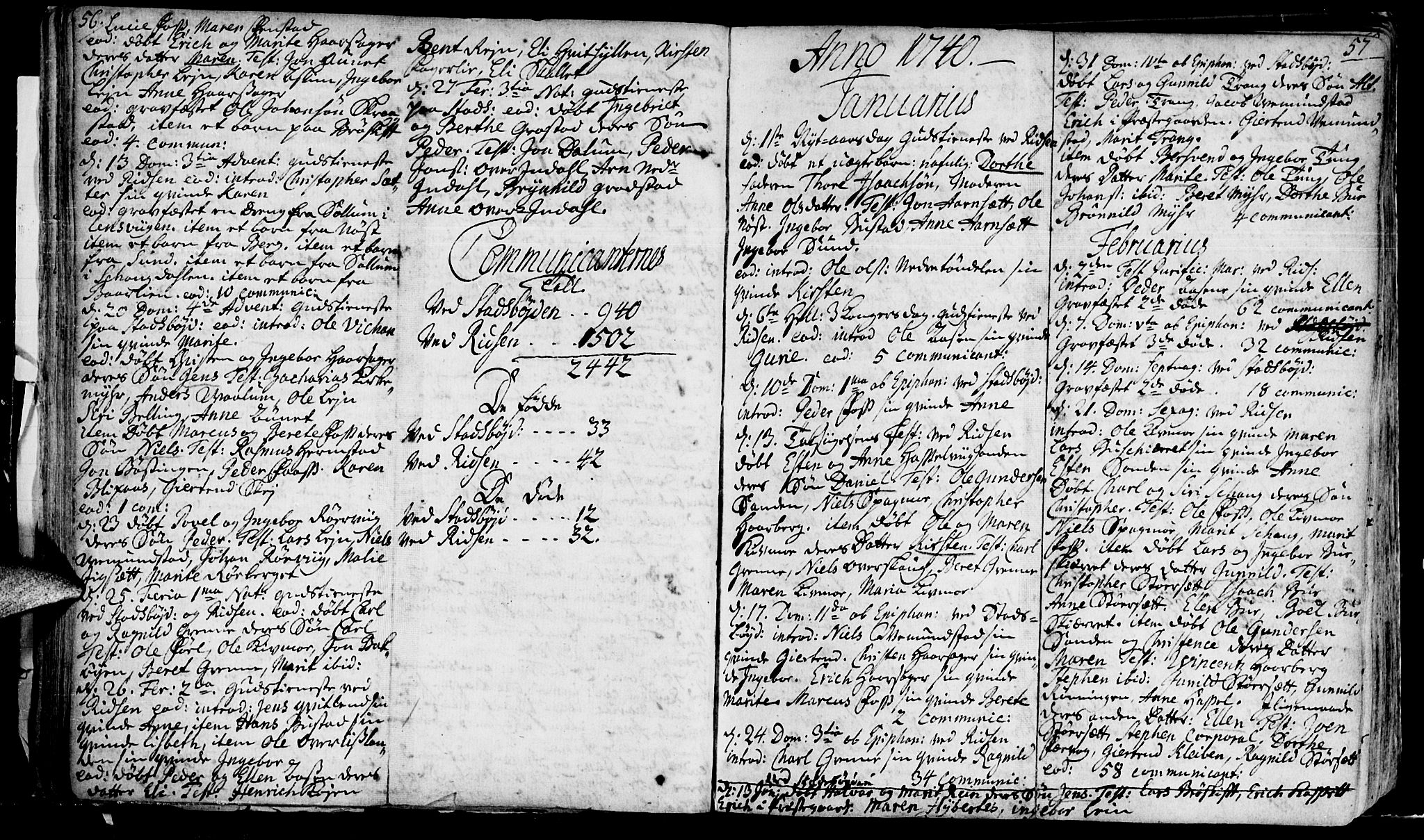 Ministerialprotokoller, klokkerbøker og fødselsregistre - Sør-Trøndelag, SAT/A-1456/646/L0604: Parish register (official) no. 646A02, 1735-1750, p. 56-57