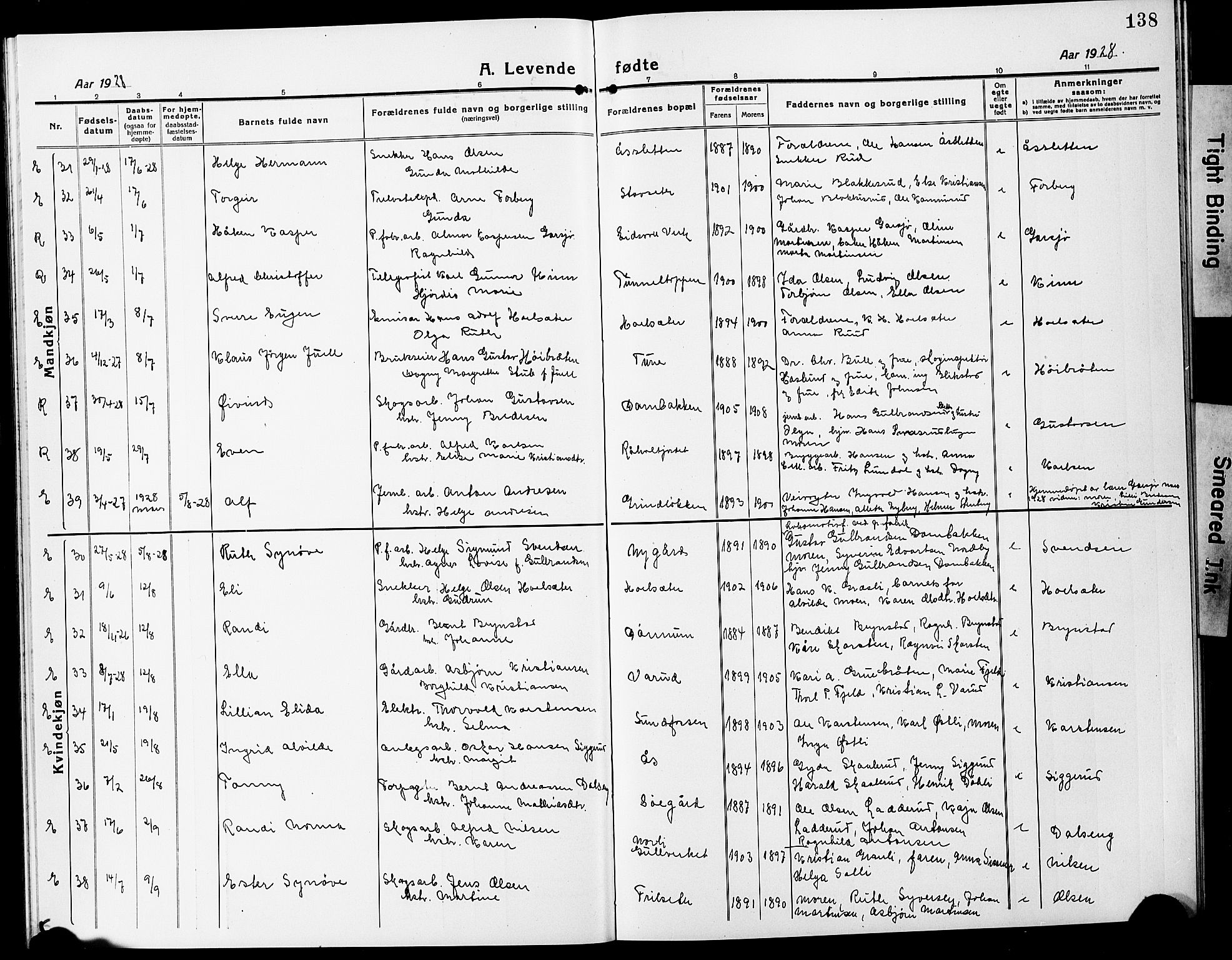 Eidsvoll prestekontor Kirkebøker, AV/SAO-A-10888/G/Ga/L0010: Parish register (copy) no. I 10, 1919-1929, p. 138