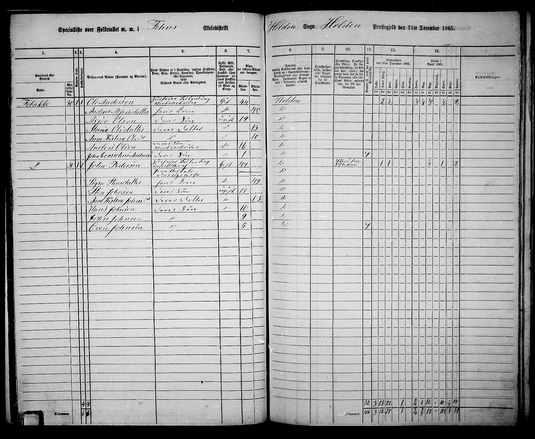 RA, 1865 census for Holla, 1865, p. 88