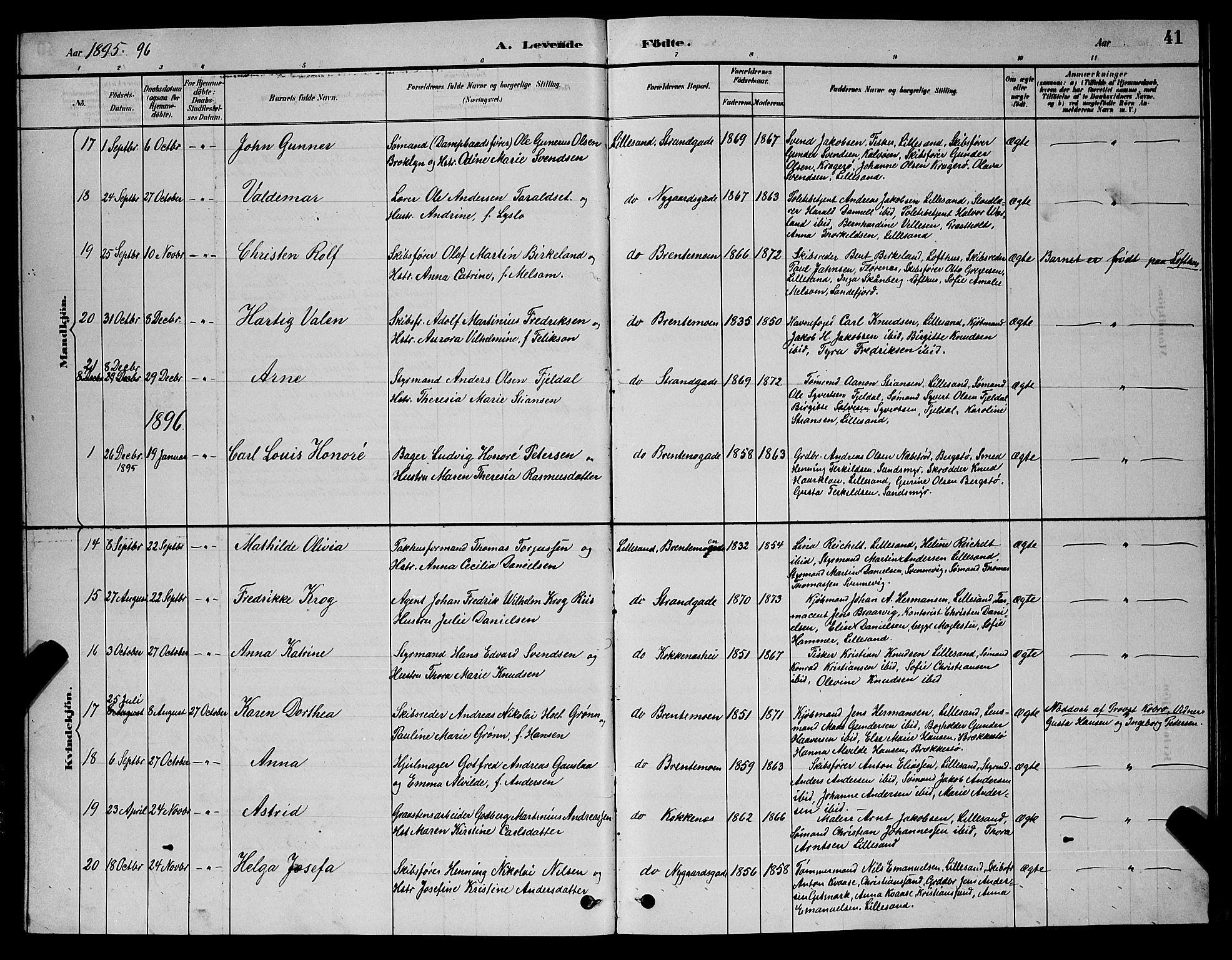 Vestre Moland sokneprestkontor, SAK/1111-0046/F/Fb/Fba/L0001: Parish register (copy) no. B 1, 1884-1903, p. 41