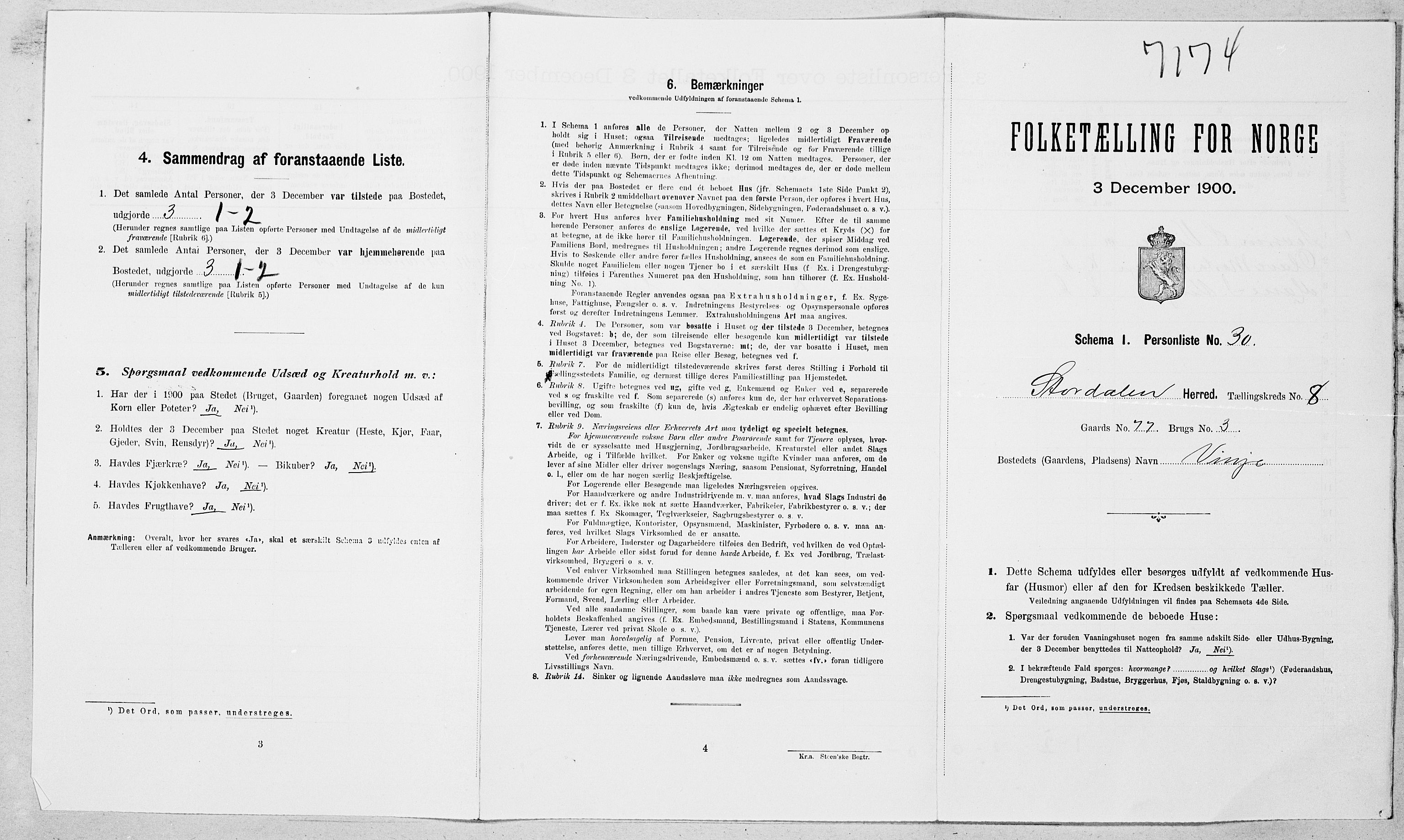 SAT, 1900 census for Stordal, 1900, p. 166