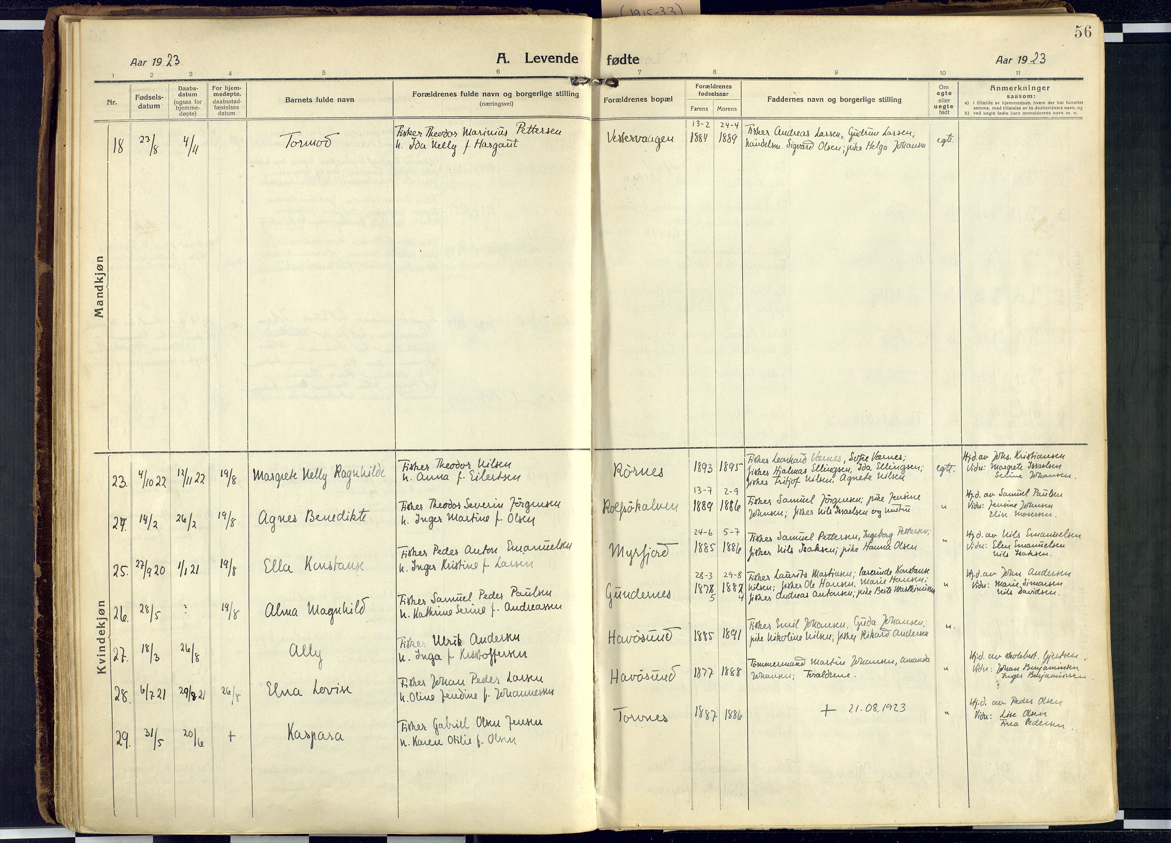 Måsøy sokneprestkontor, AV/SATØ-S-1348/H/Ha/L0010kirke: Parish register (official) no. 10, 1915-1933, p. 56