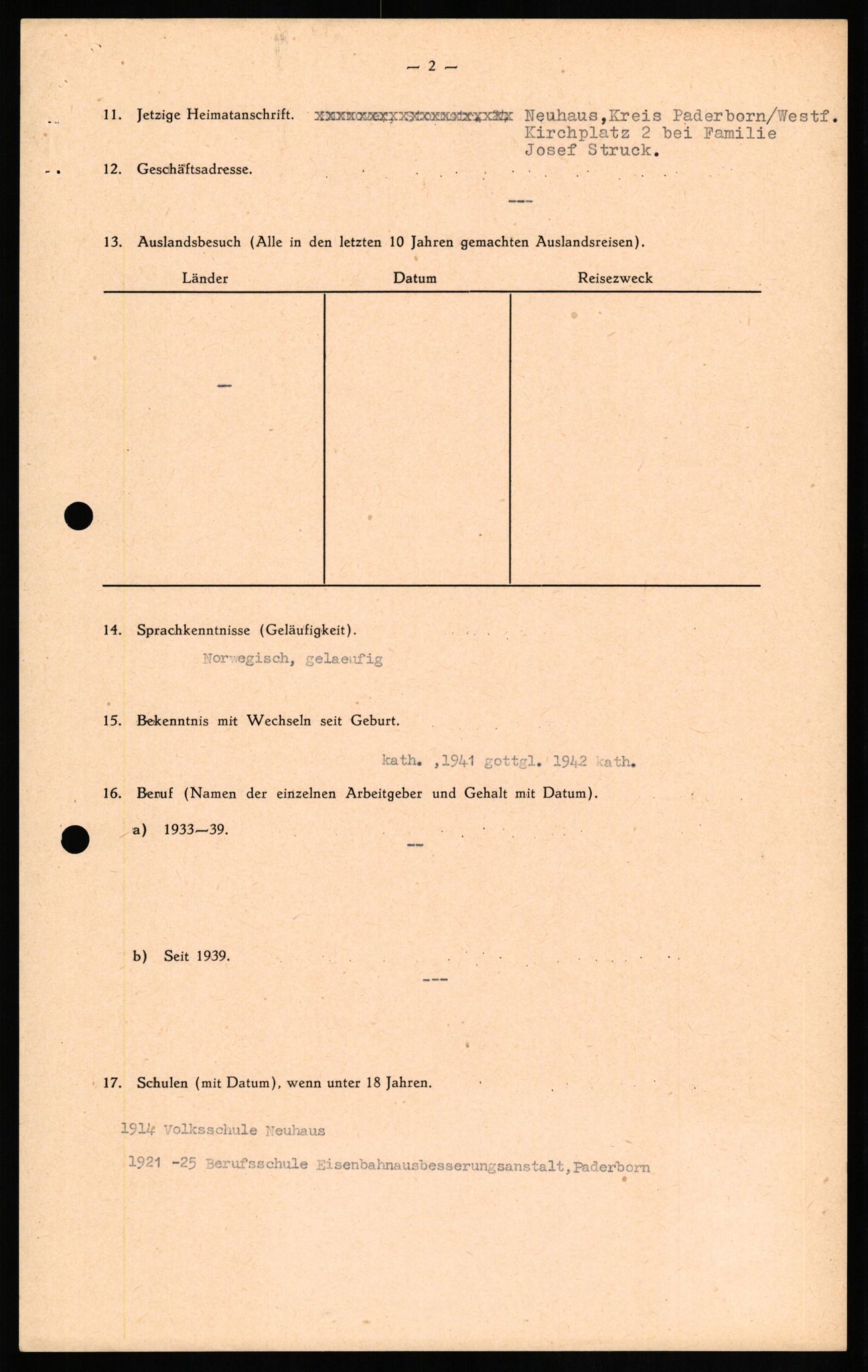 Forsvaret, Forsvarets overkommando II, AV/RA-RAFA-3915/D/Db/L0018: CI Questionaires. Tyske okkupasjonsstyrker i Norge. Tyskere., 1945-1946, p. 448