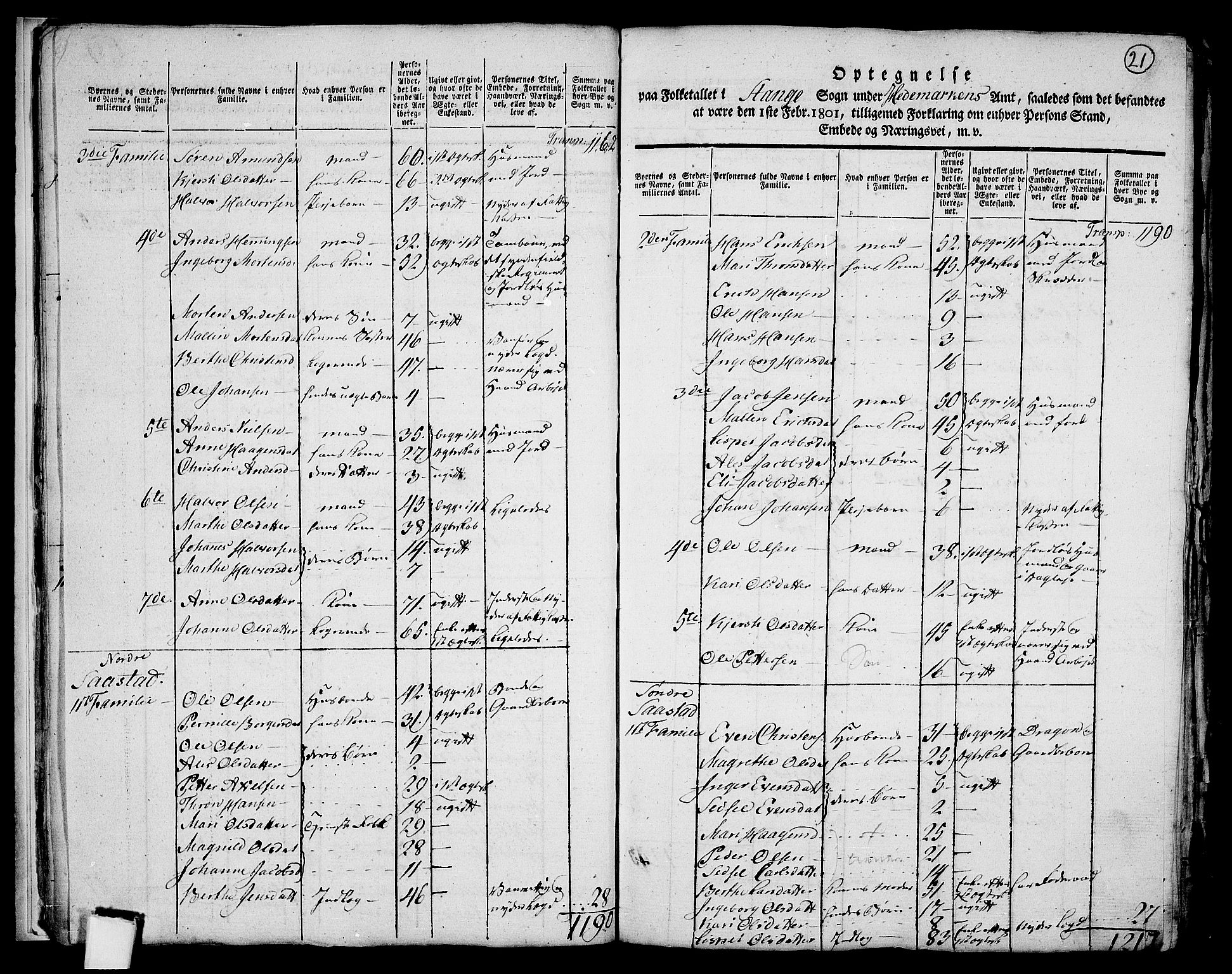 RA, 1801 census for 0417P Stange, 1801, p. 20b-21a