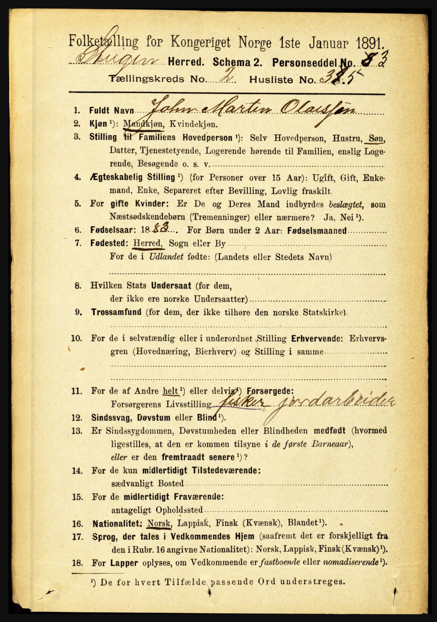 RA, 1891 census for 1848 Steigen, 1891, p. 855