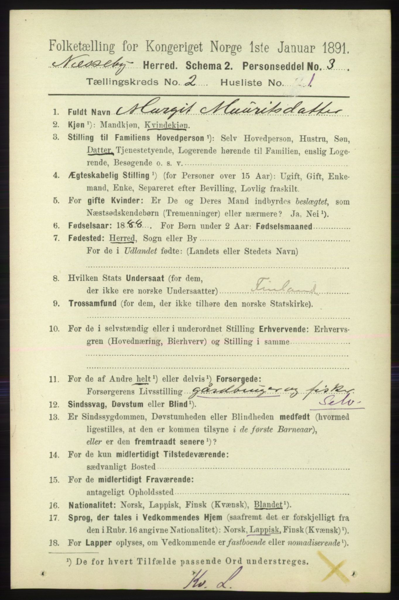 RA, 1891 census for 2027 Nesseby, 1891, p. 639