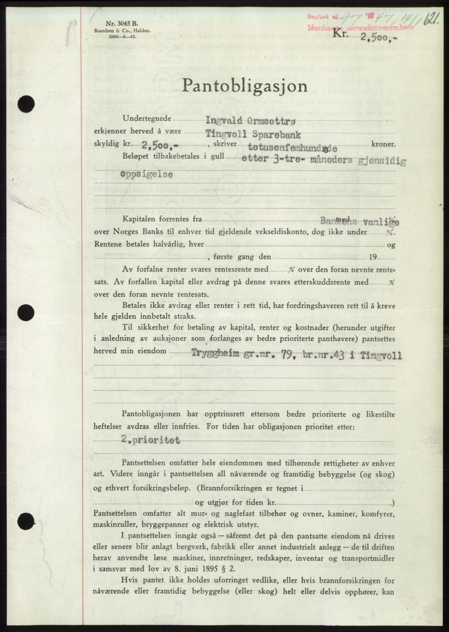 Nordmøre sorenskriveri, AV/SAT-A-4132/1/2/2Ca: Mortgage book no. B95, 1946-1947, Diary no: : 97/1947