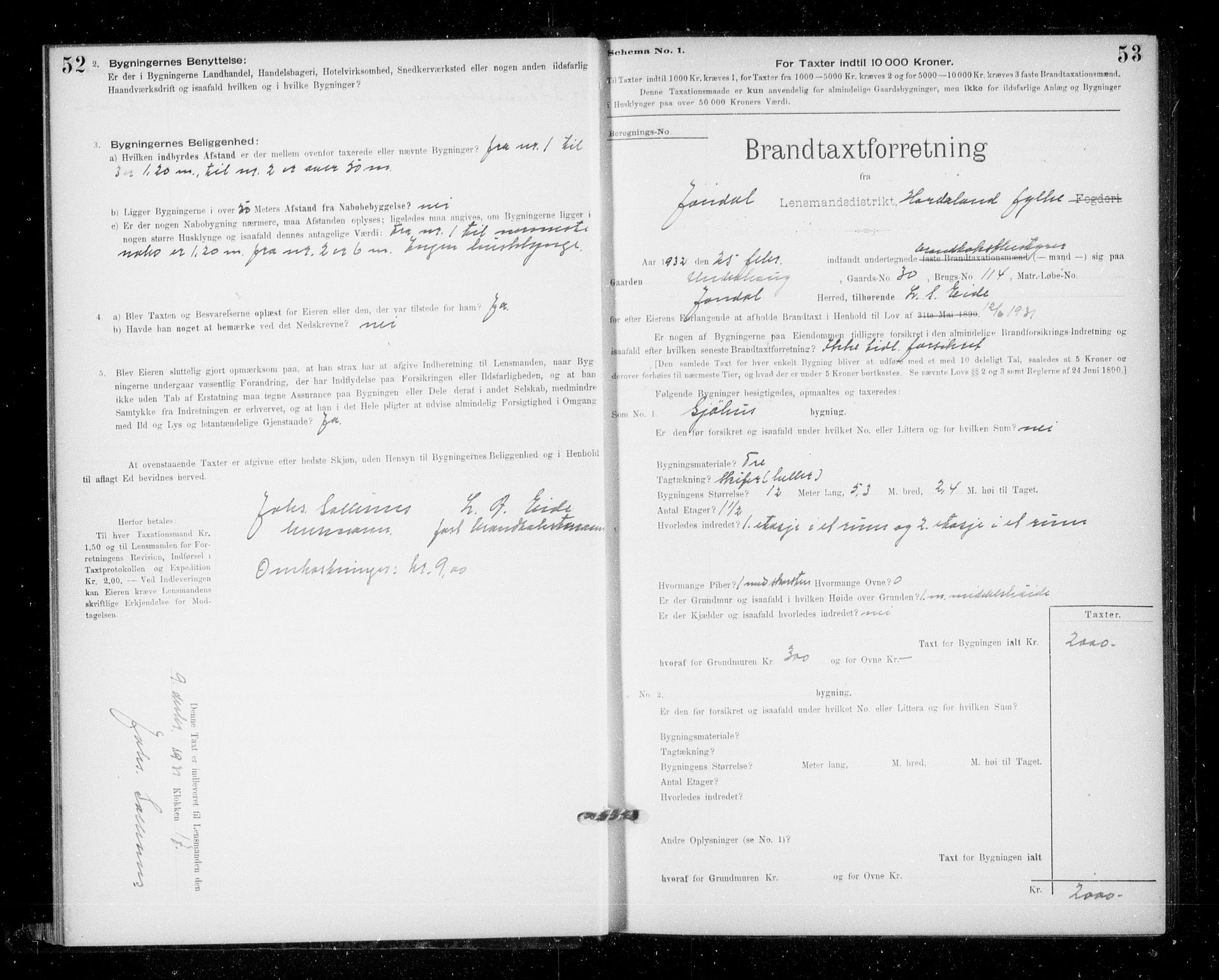 Lensmannen i Jondal, SAB/A-33101/0012/L0005: Branntakstprotokoll, skjematakst, 1894-1951, p. 52-53