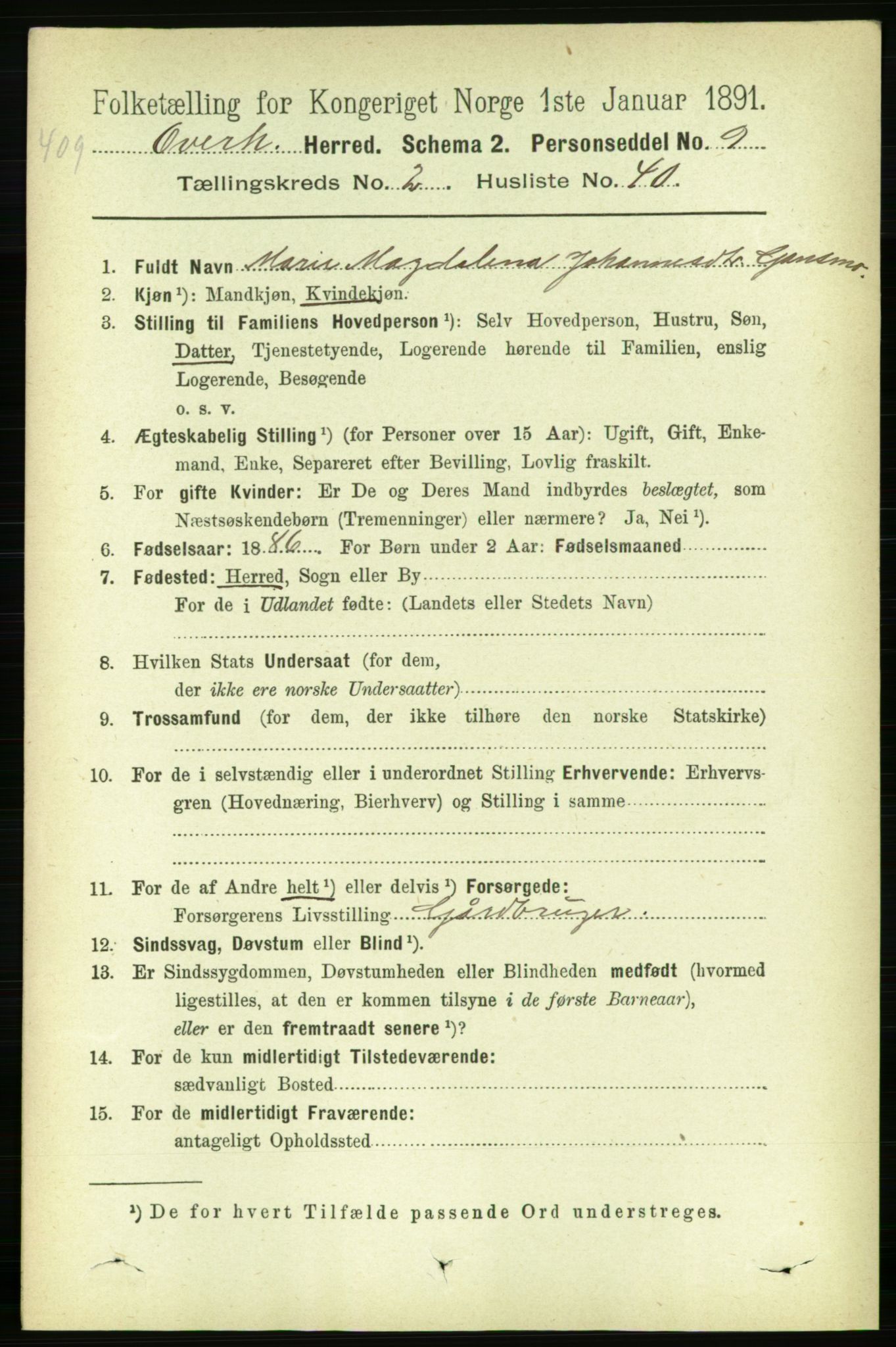 RA, 1891 census for 1744 Overhalla, 1891, p. 690