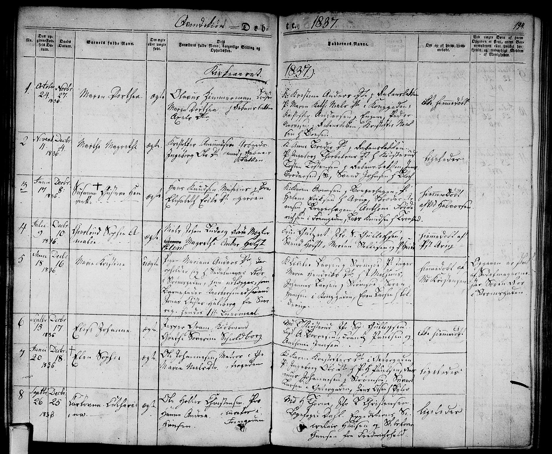 Bragernes kirkebøker, AV/SAKO-A-6/F/Fb/L0001: Parish register (official) no. II 1, 1830-1847, p. 194