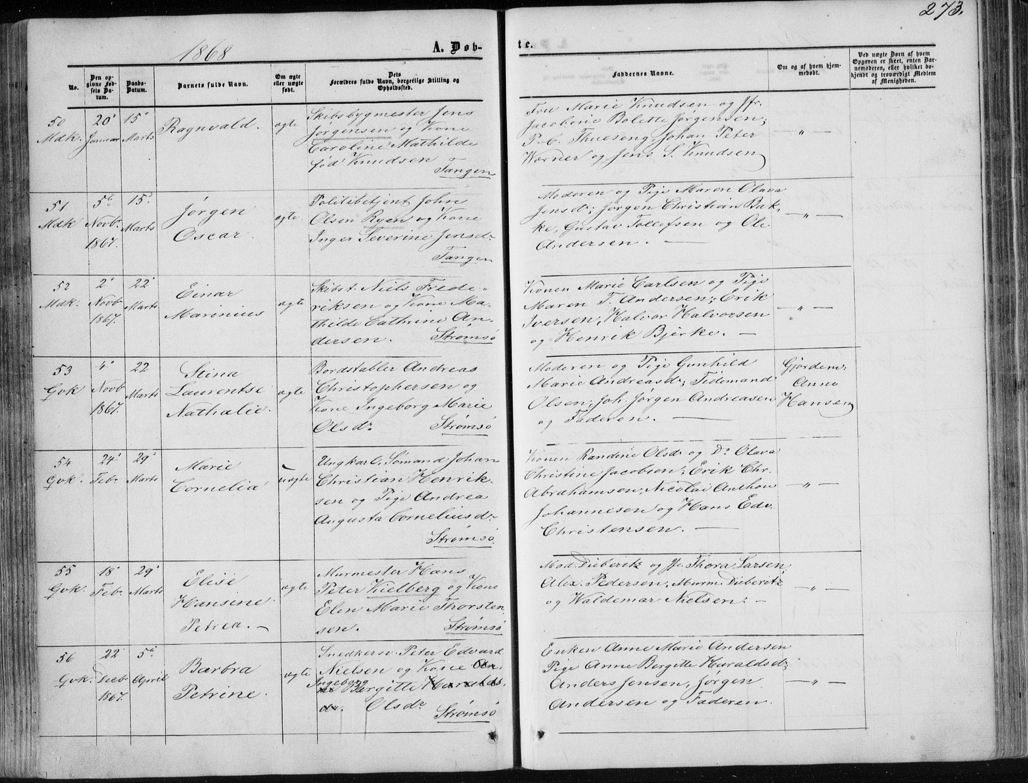 Strømsø kirkebøker, AV/SAKO-A-246/F/Fa/L0015: Parish register (official) no. I 15, 1859-1868, p. 273