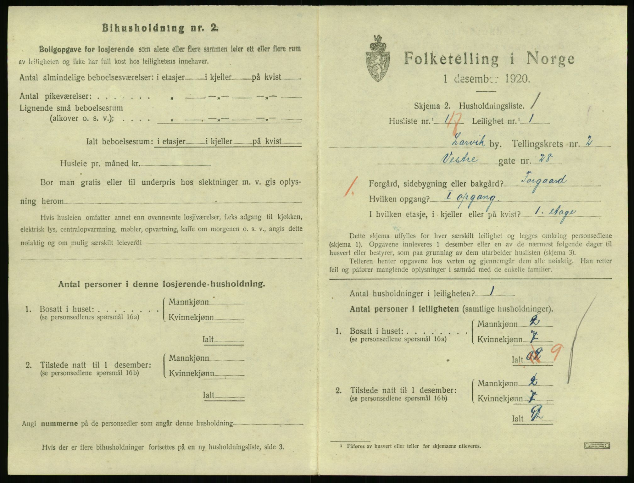 SAKO, 1920 census for Larvik, 1920, p. 3822