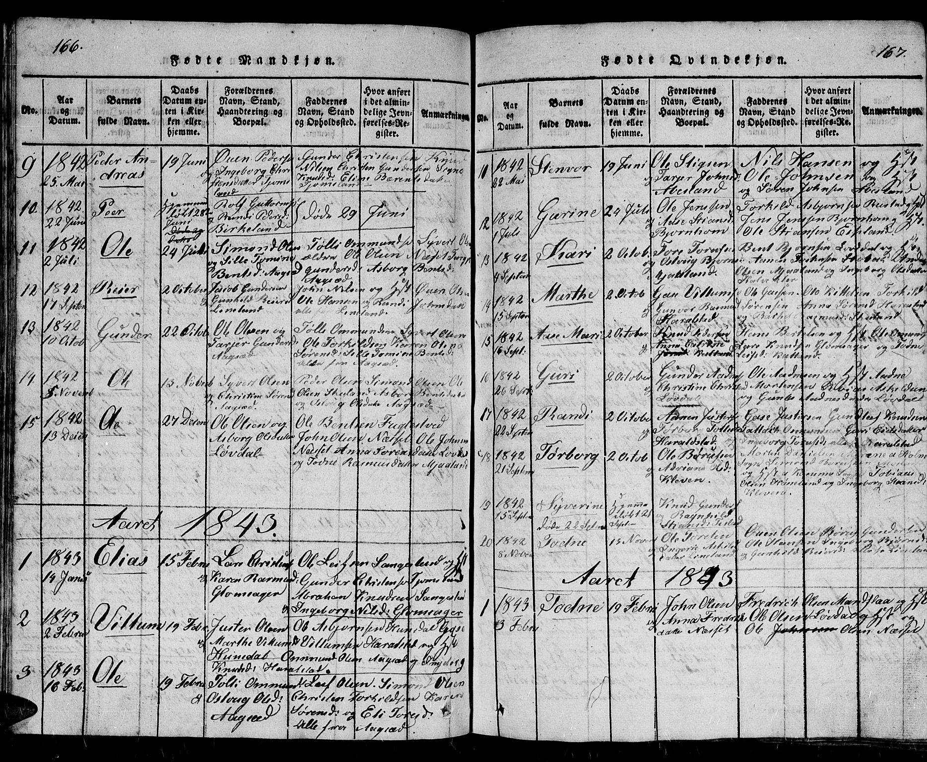 Holum sokneprestkontor, SAK/1111-0022/F/Fb/Fbb/L0001: Parish register (copy) no. B 1, 1820-1847, p. 166-167