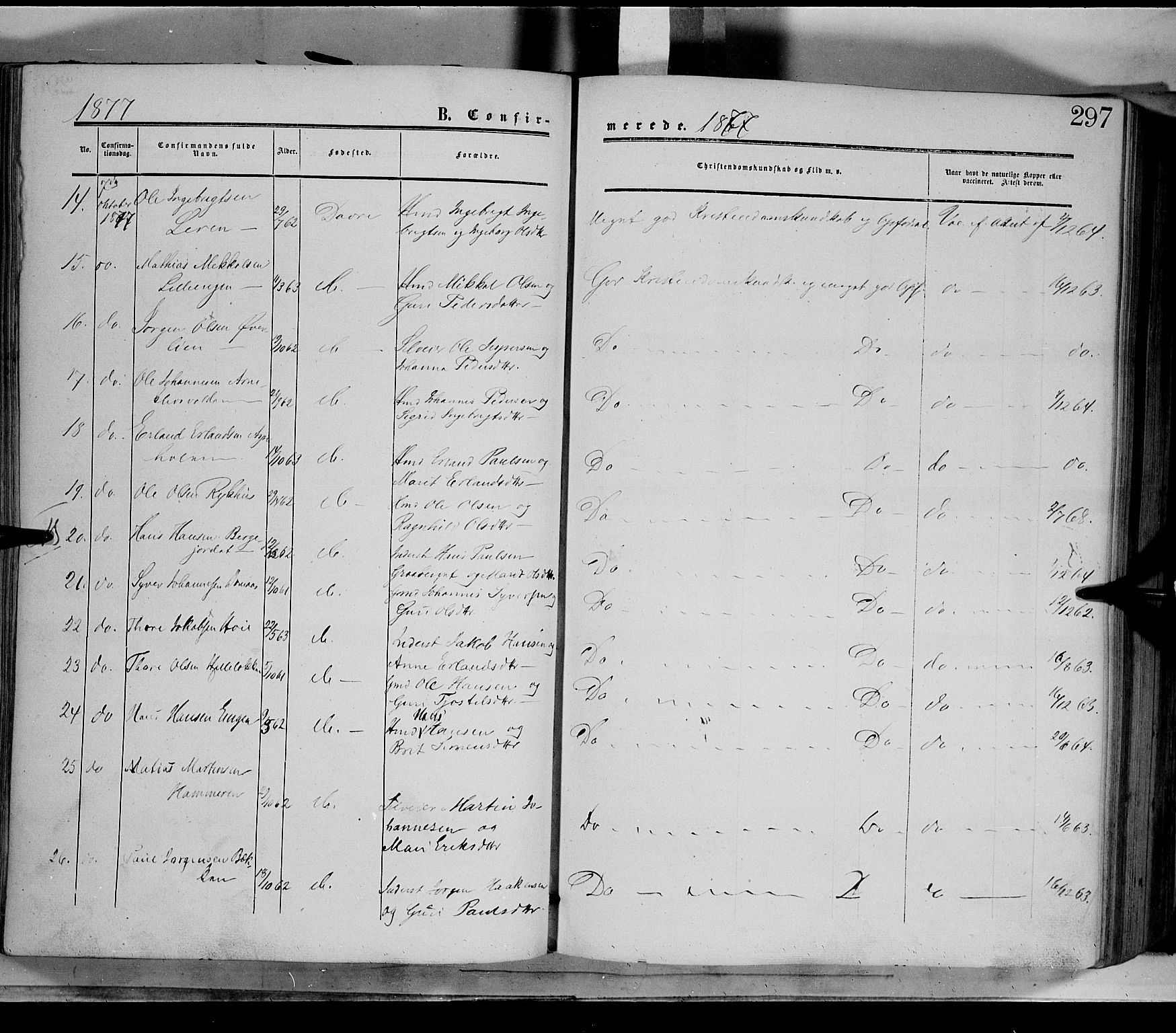 Dovre prestekontor, SAH/PREST-066/H/Ha/Haa/L0001: Parish register (official) no. 1, 1854-1878, p. 297