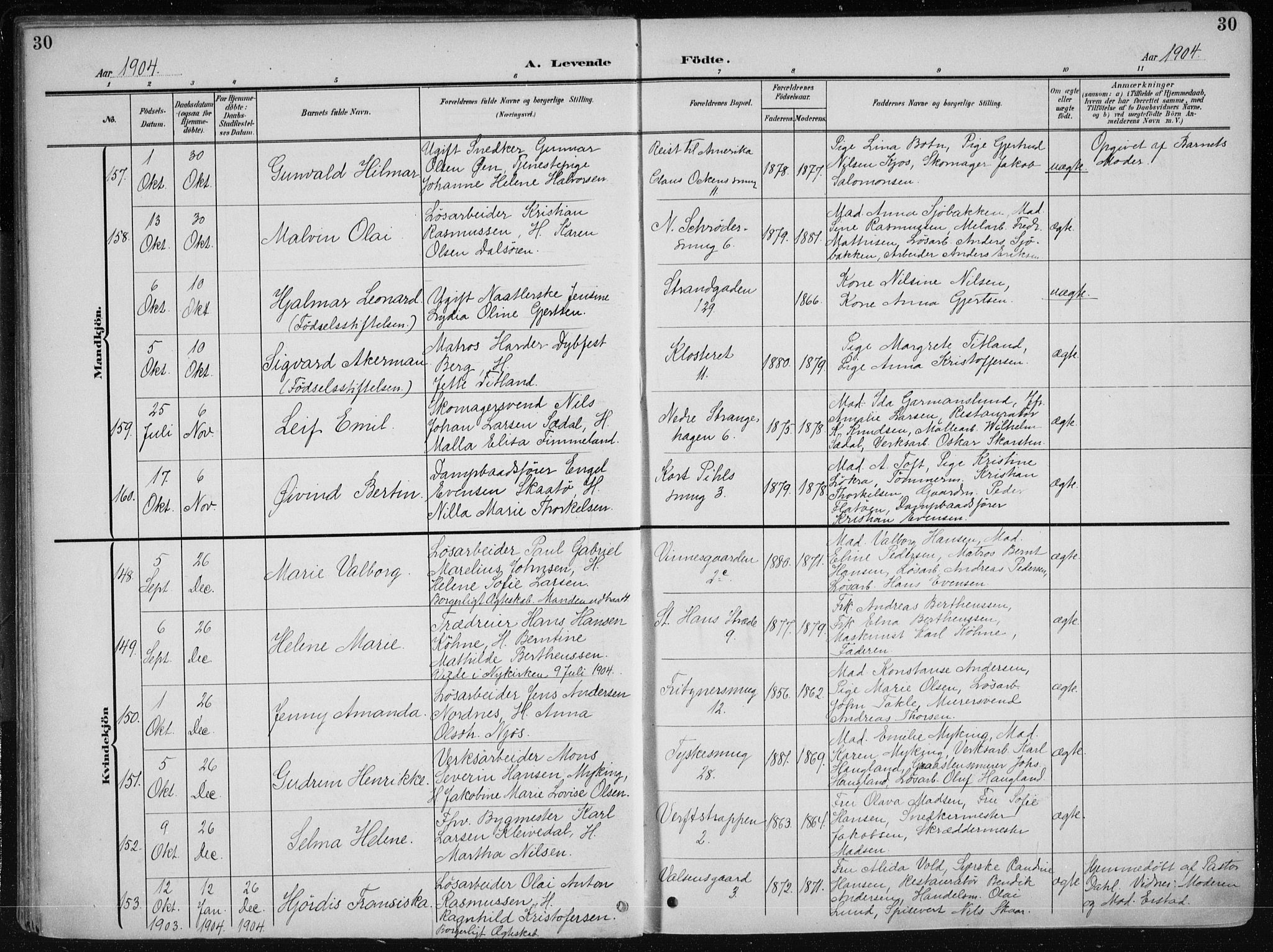 Nykirken Sokneprestembete, SAB/A-77101/H/Haa/L0019: Parish register (official) no. B 7, 1904-1916, p. 30