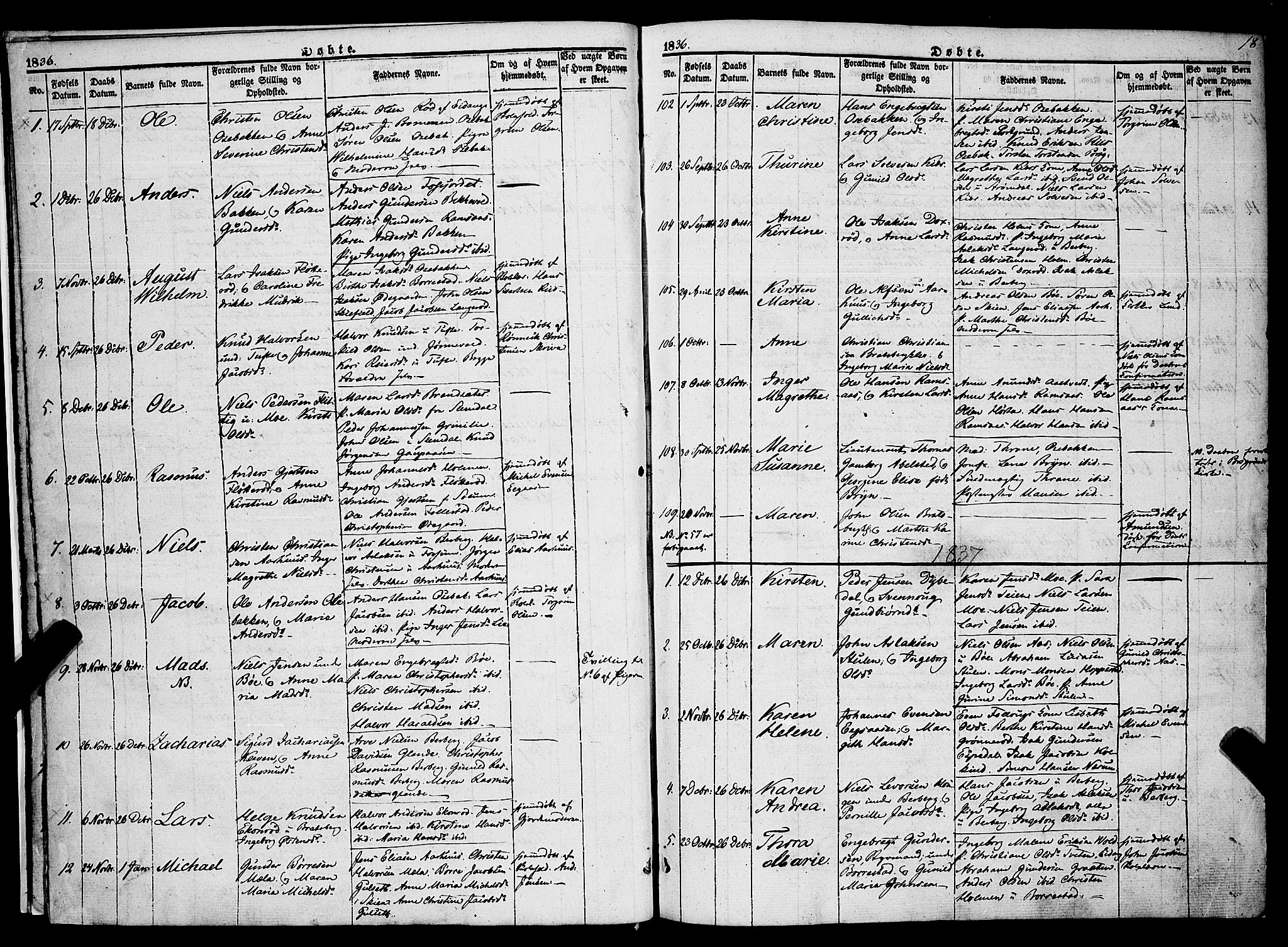 Gjerpen kirkebøker, SAKO/A-265/F/Fa/L0007a: Parish register (official) no. I 7A, 1834-1857, p. 18
