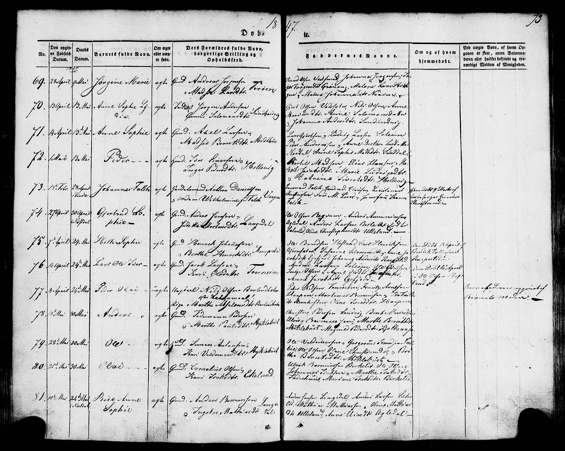 Kinn sokneprestembete, AV/SAB-A-80801/H/Haa/Haaa/L0005: Parish register (official) no. A 5, 1841-1857, p. 73