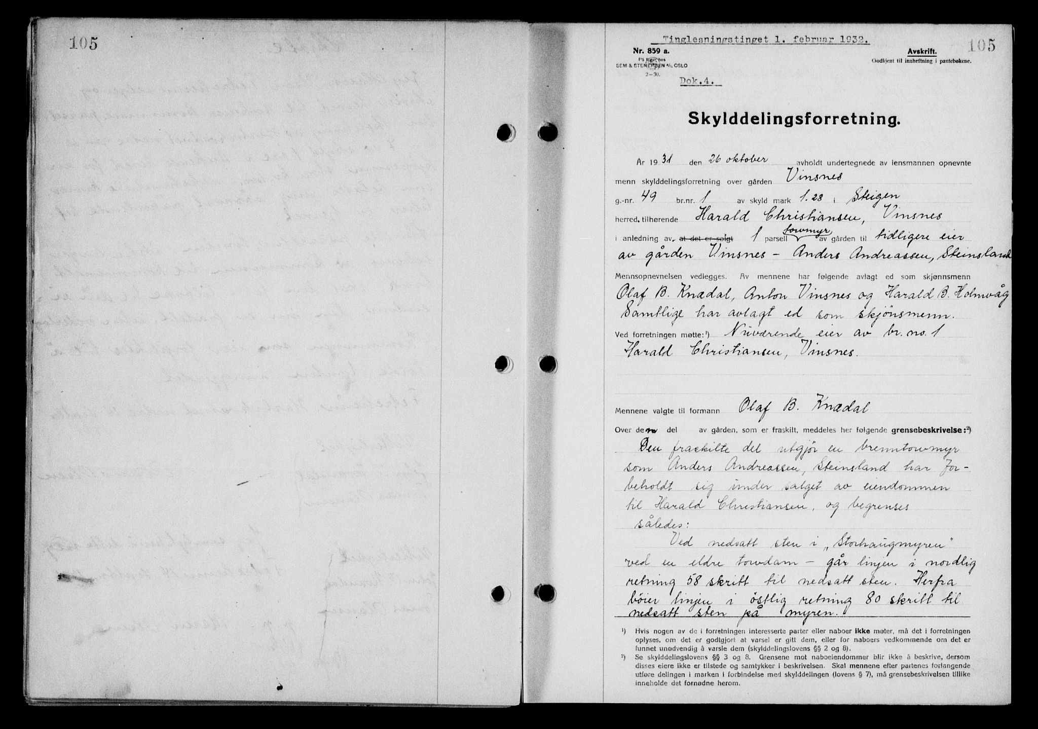 Steigen og Ofoten sorenskriveri, SAT/A-0030/1/2/2C/L0020/0002: Mortgage book no. 23 og 25-I, 1932-1932, Deed date: 01.02.1932