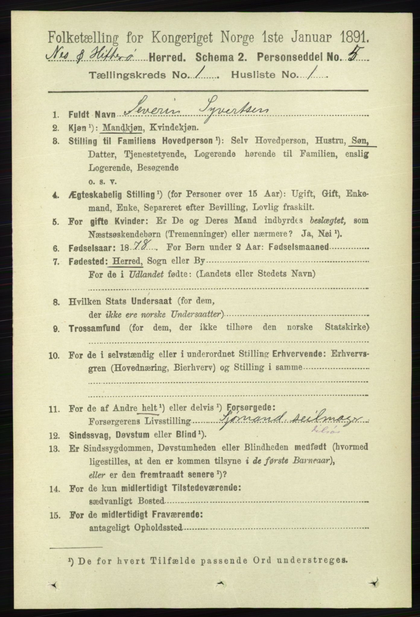 RA, 1891 census for 1043 Hidra og Nes, 1891, p. 102