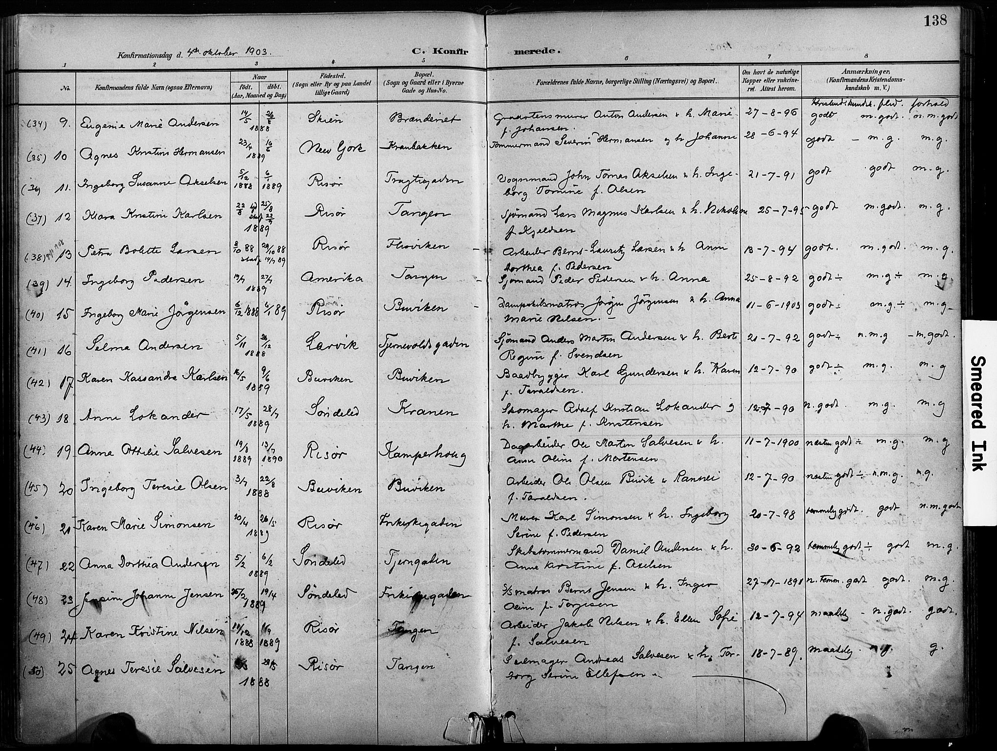 Risør sokneprestkontor, SAK/1111-0035/F/Fa/L0010: Parish register (official) no. A 10, 1896-1906, p. 138