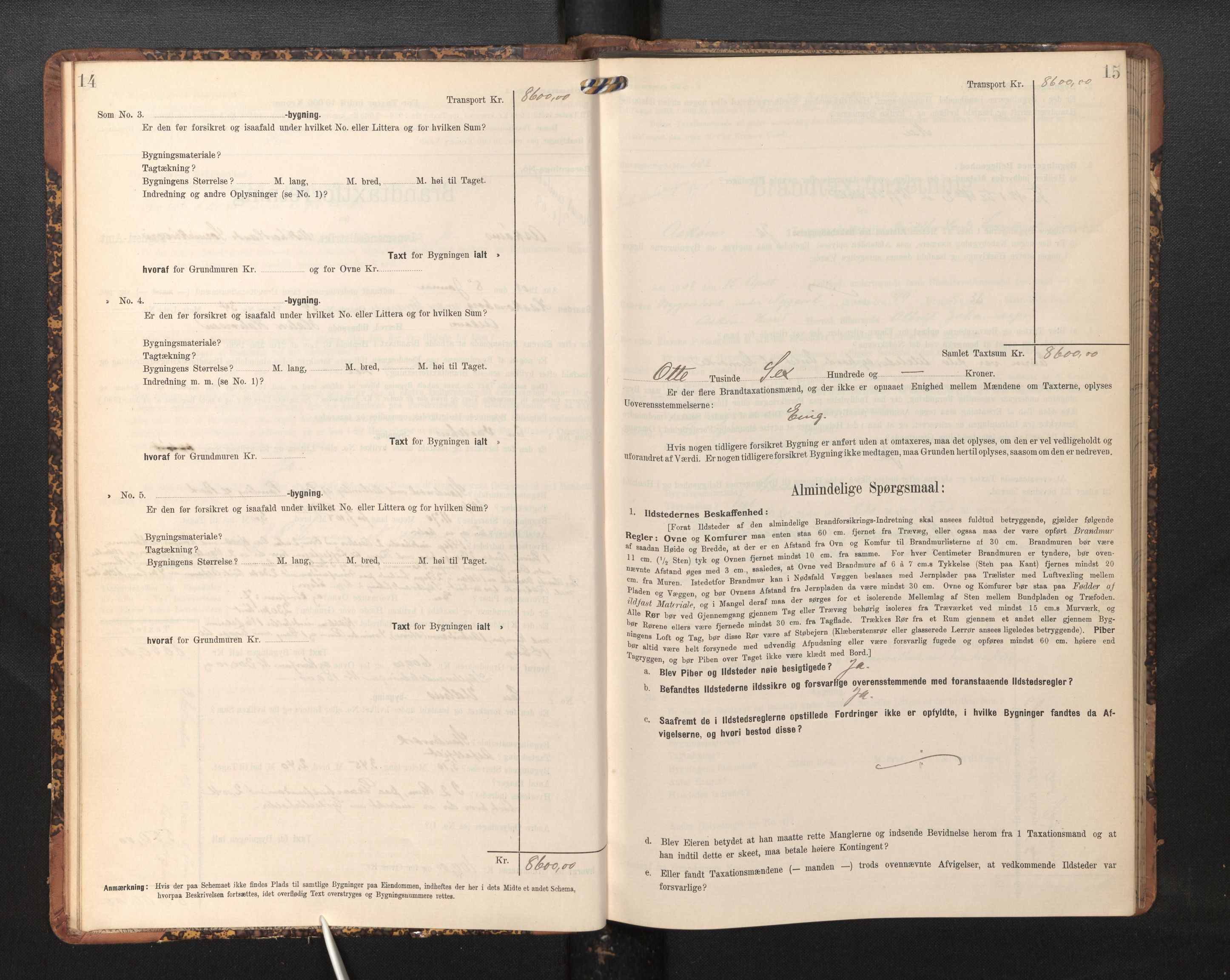 Lensmannen i Askøy, AV/SAB-A-31001/0012/L0006: Branntakstprotokoll, skjematakst, Laksevåg, 1907-1917, p. 14-15