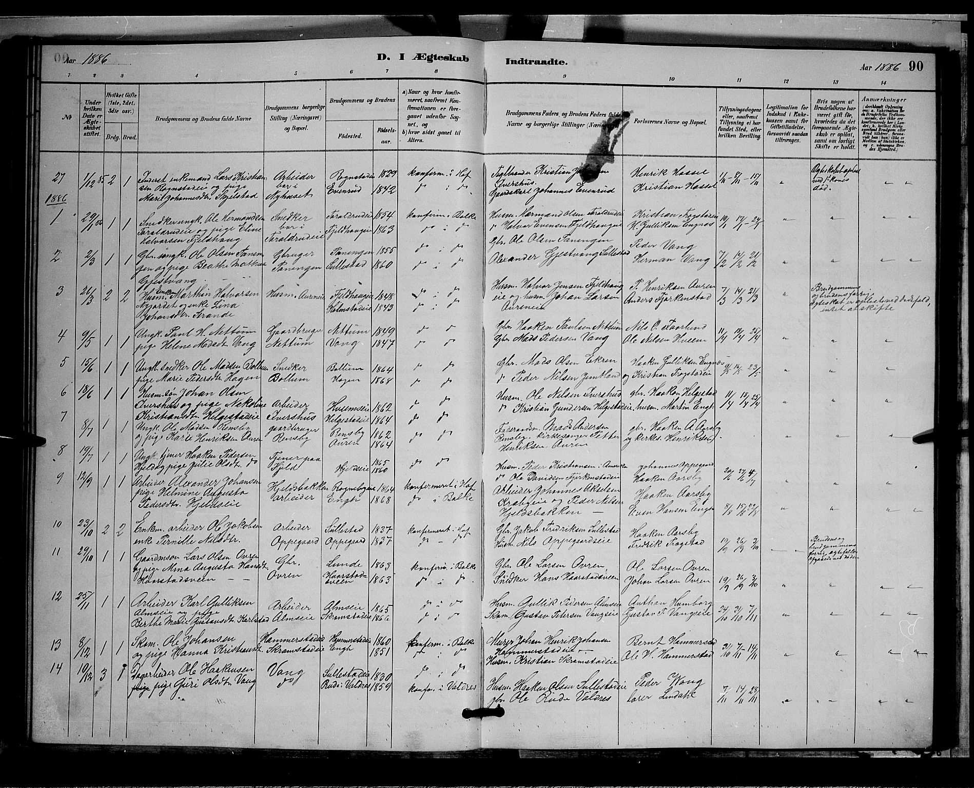 Østre Toten prestekontor, AV/SAH-PREST-104/H/Ha/Hab/L0005: Parish register (copy) no. 5, 1884-1893, p. 90