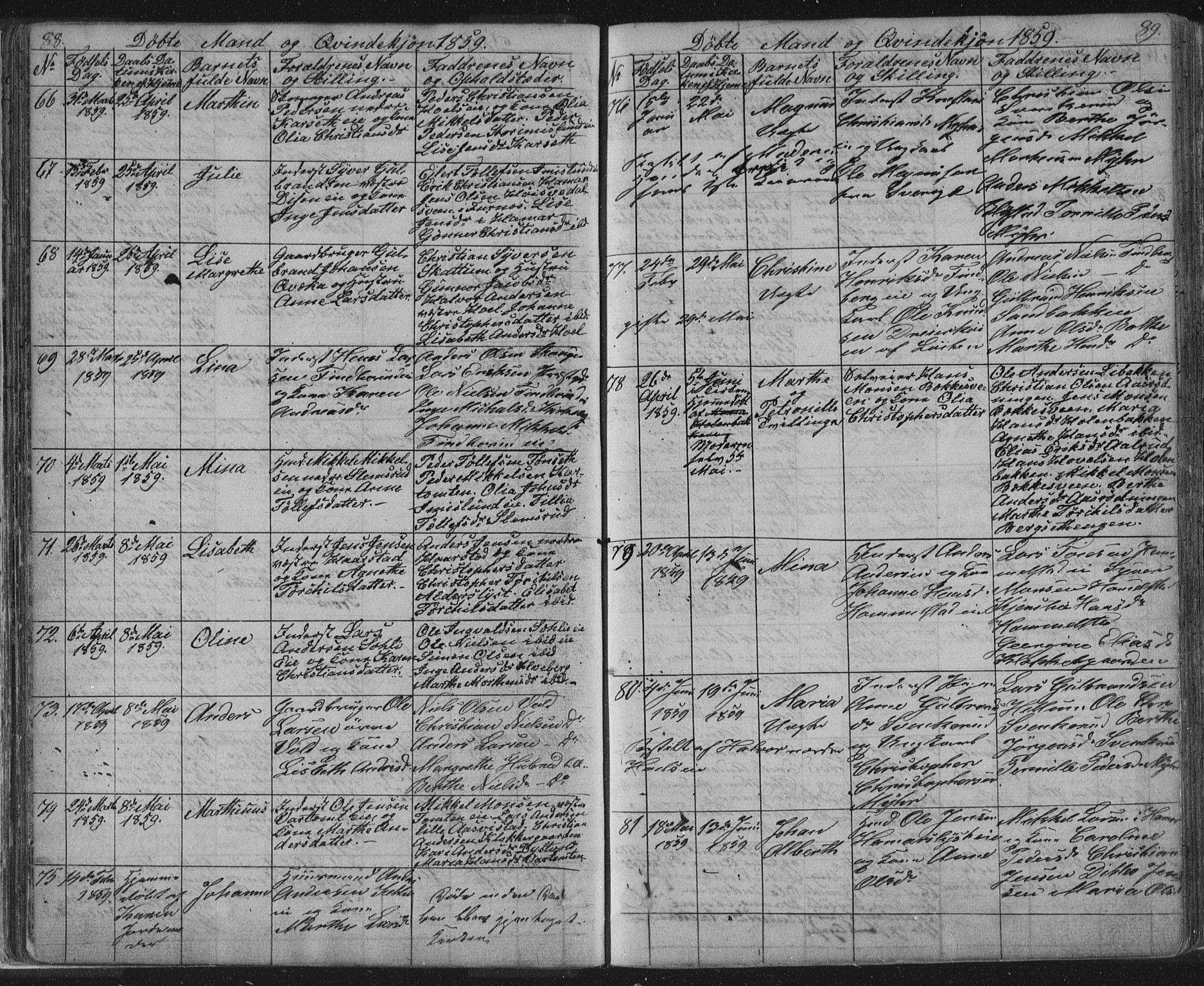 Vang prestekontor, Hedmark, SAH/PREST-008/H/Ha/Hab/L0010A: Parish register (copy) no. 10a, 1854-1896, p. 88-89