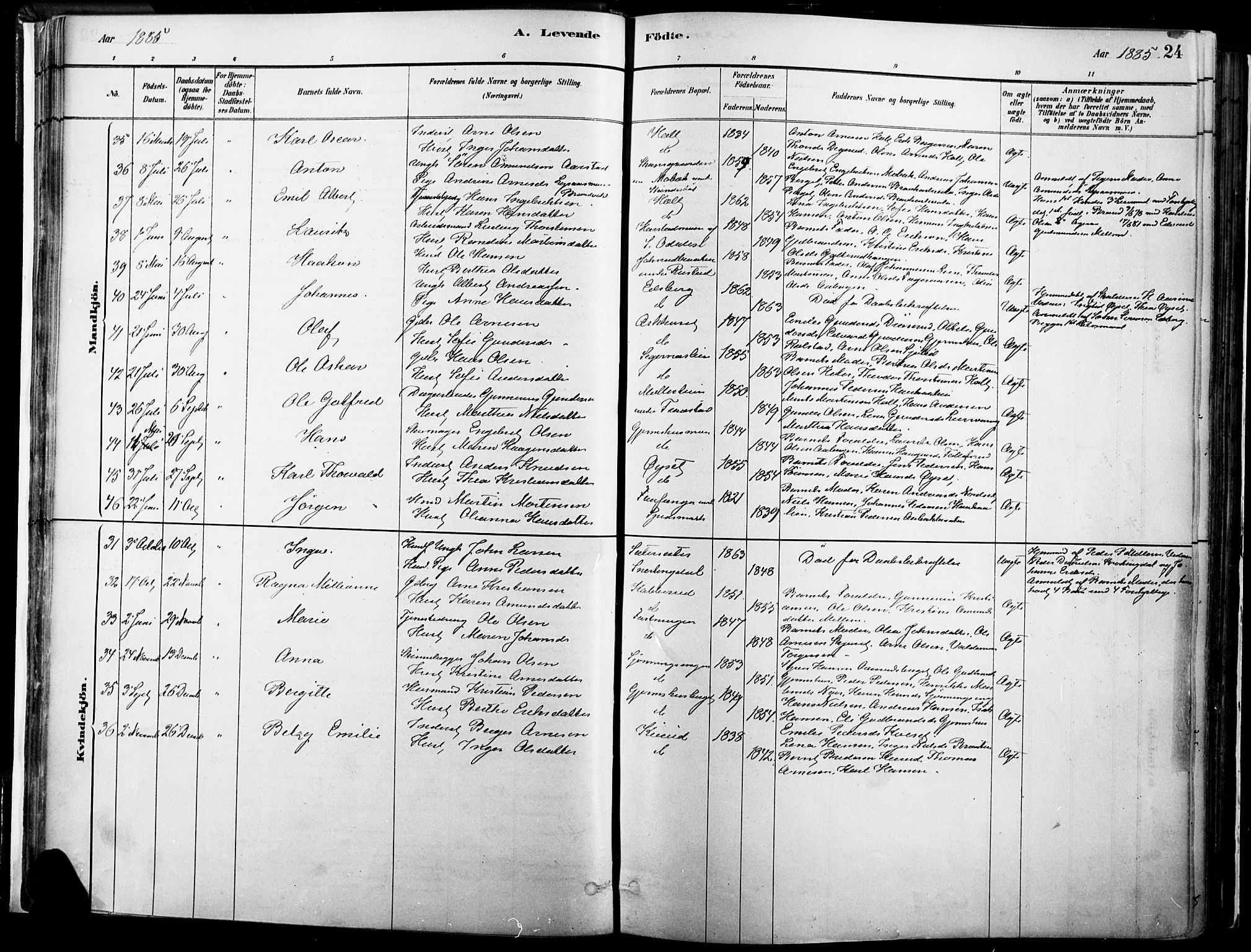 Vinger prestekontor, AV/SAH-PREST-024/H/Ha/Haa/L0014: Parish register (official) no. 14, 1881-1900, p. 24