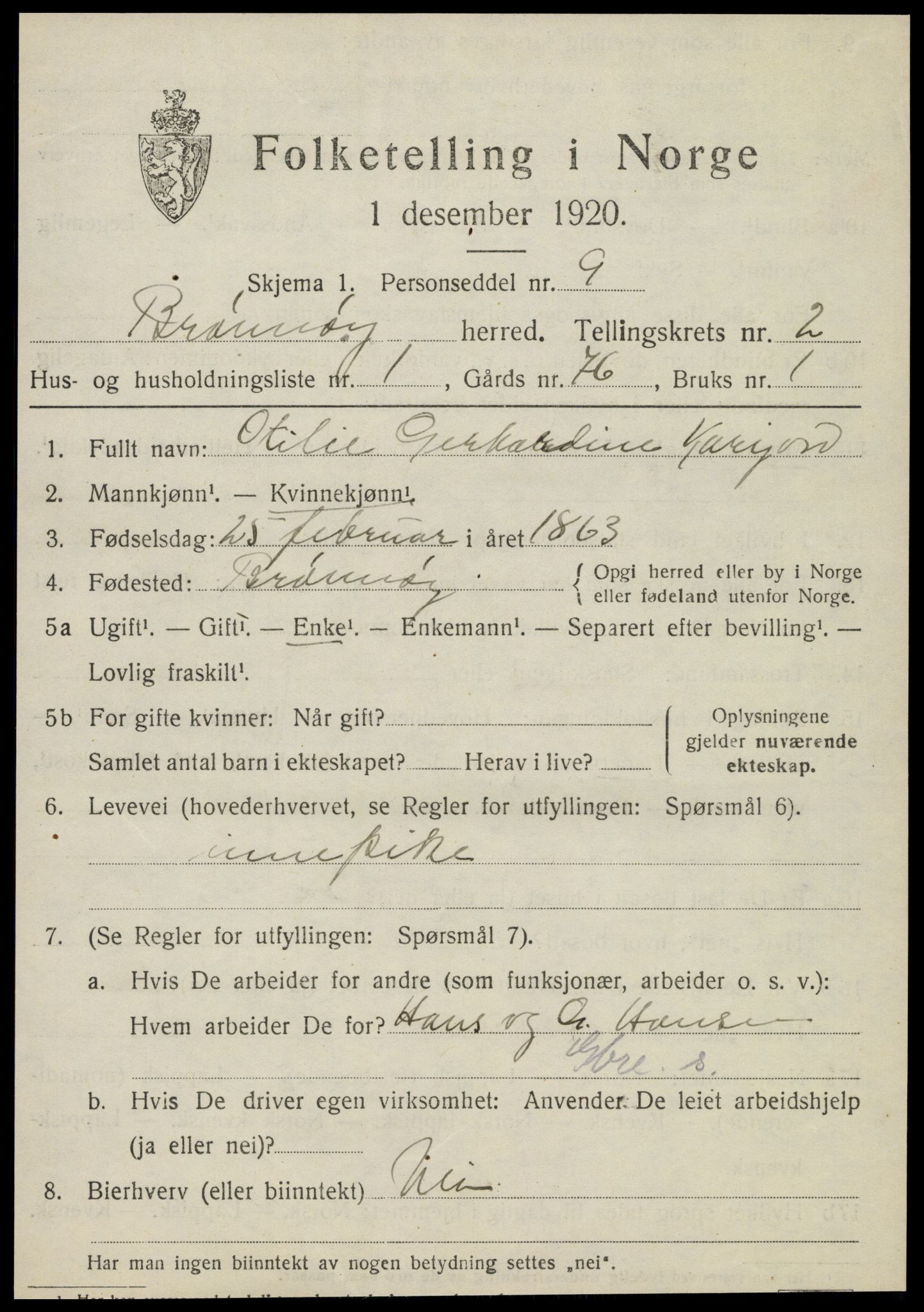 SAT, 1920 census for Brønnøy, 1920, p. 1860